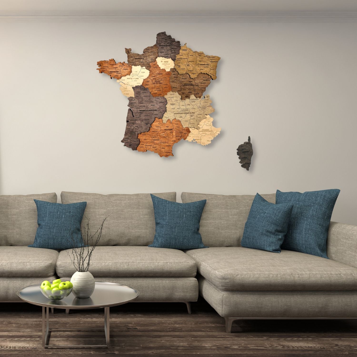 Multicolor 3D wooden map of France