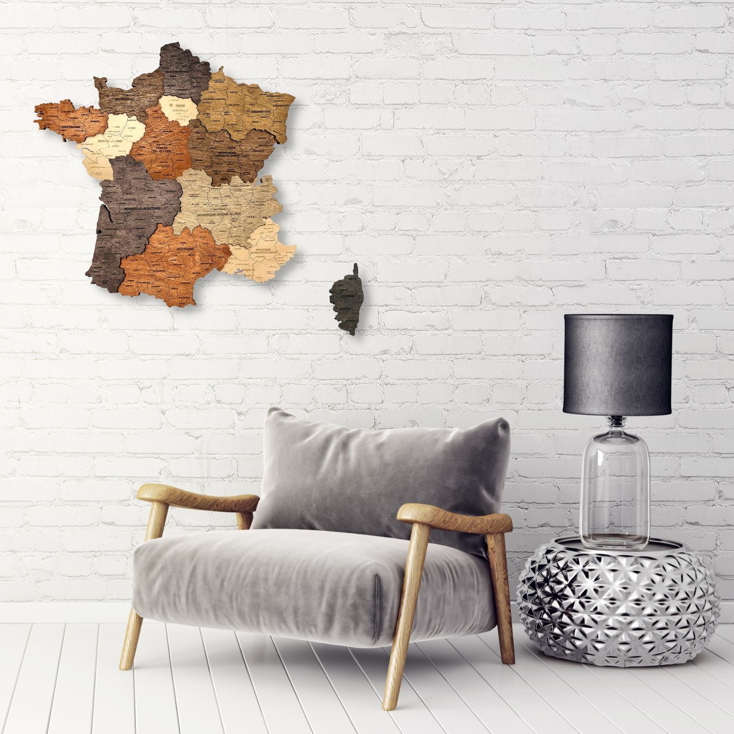 Multicolor 3D wooden map of France