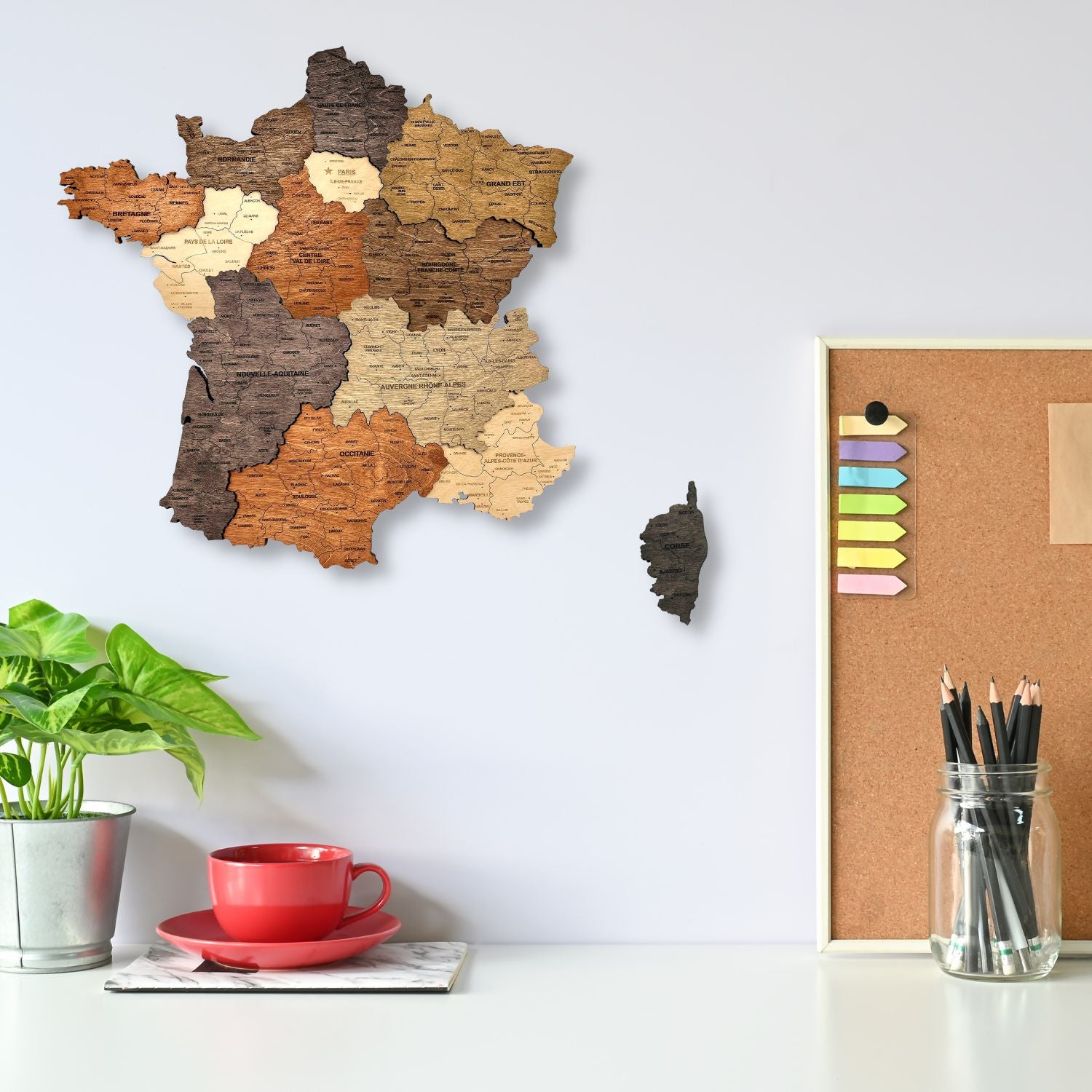 Multicolor 3D wooden map of France