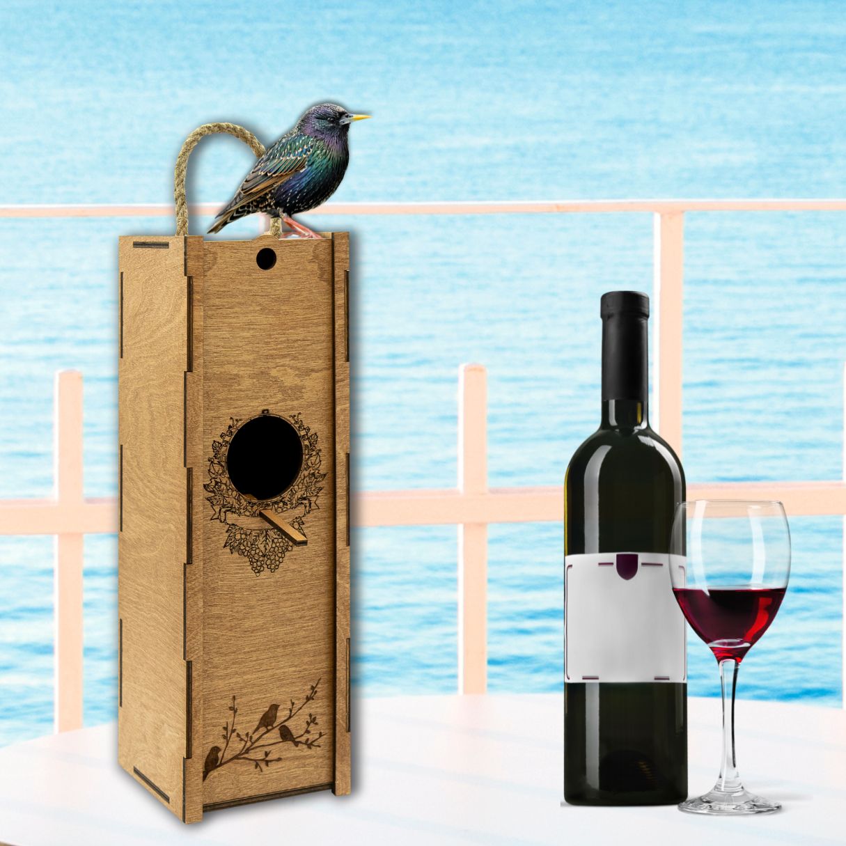 Nichoir" wine box with rope