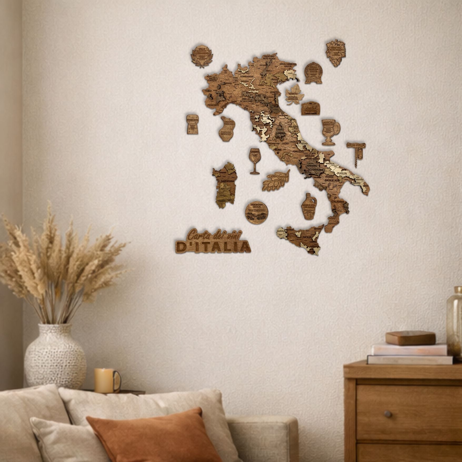 Carte des vins d’Italie en bois (55 × 60 cm)