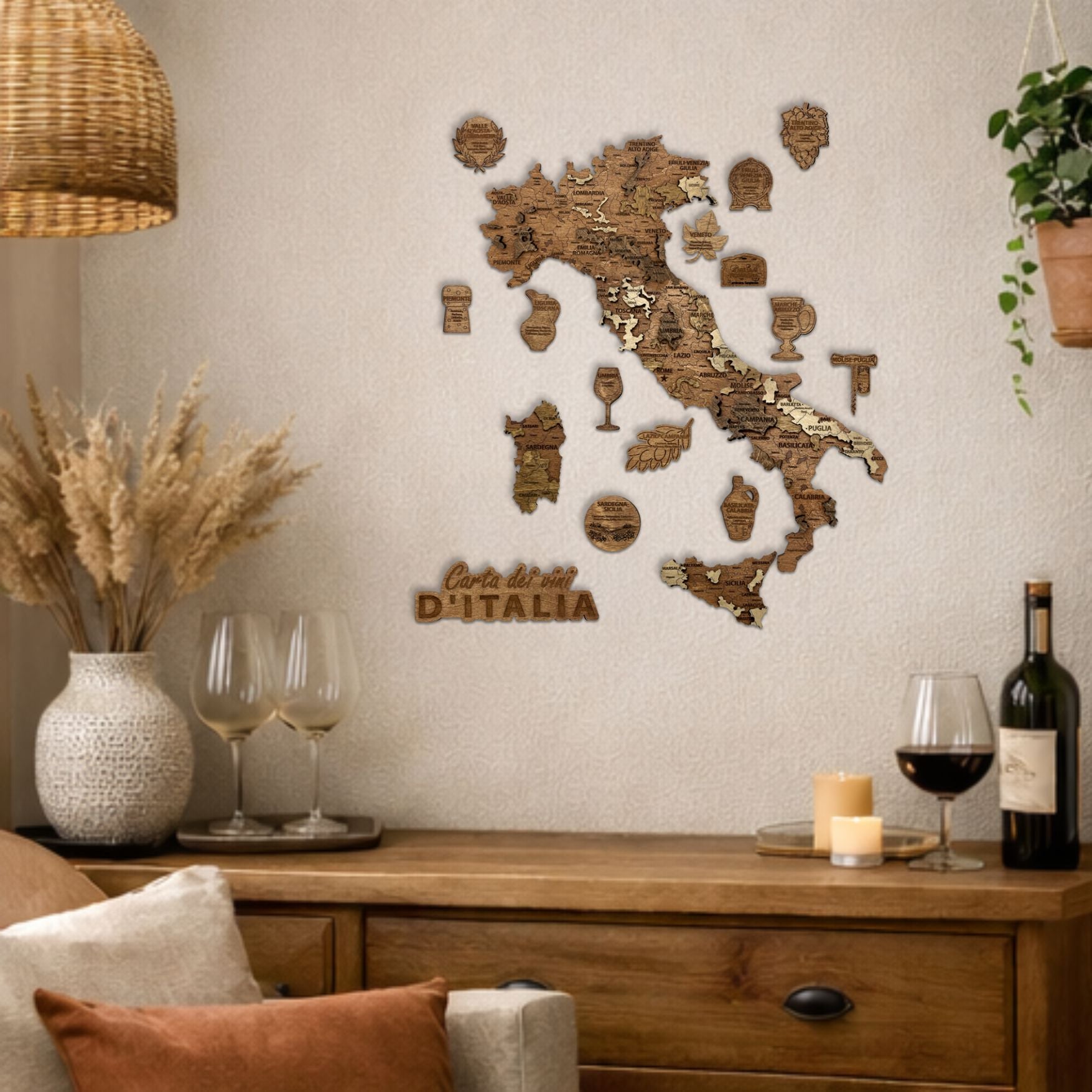 Carte des vins d’Italie en bois (55 × 60 cm)