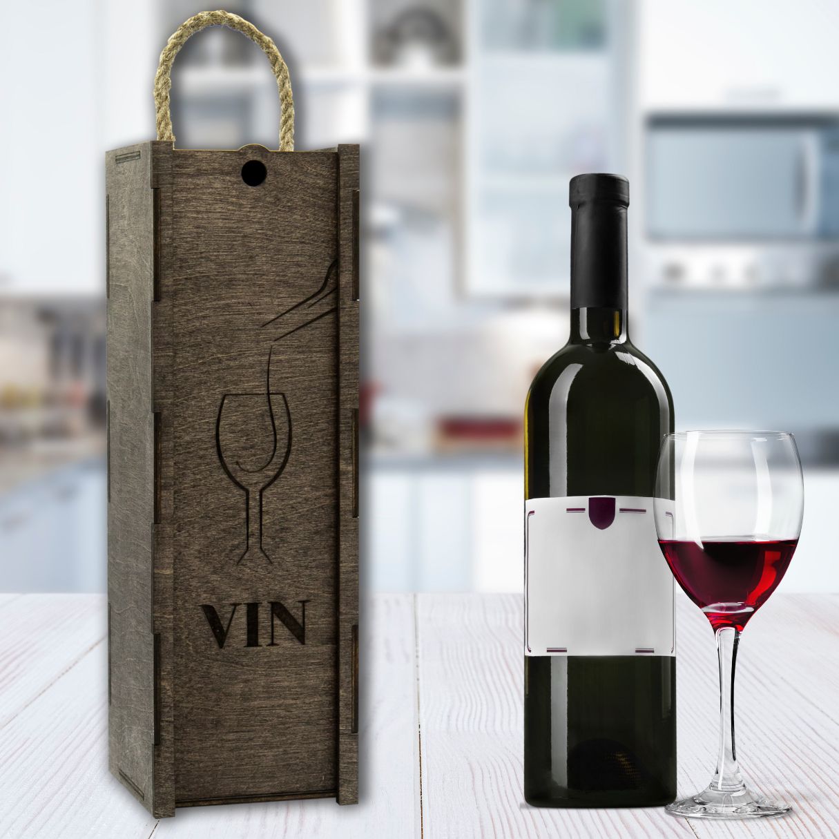 Wooden wine box with cord "Glass"