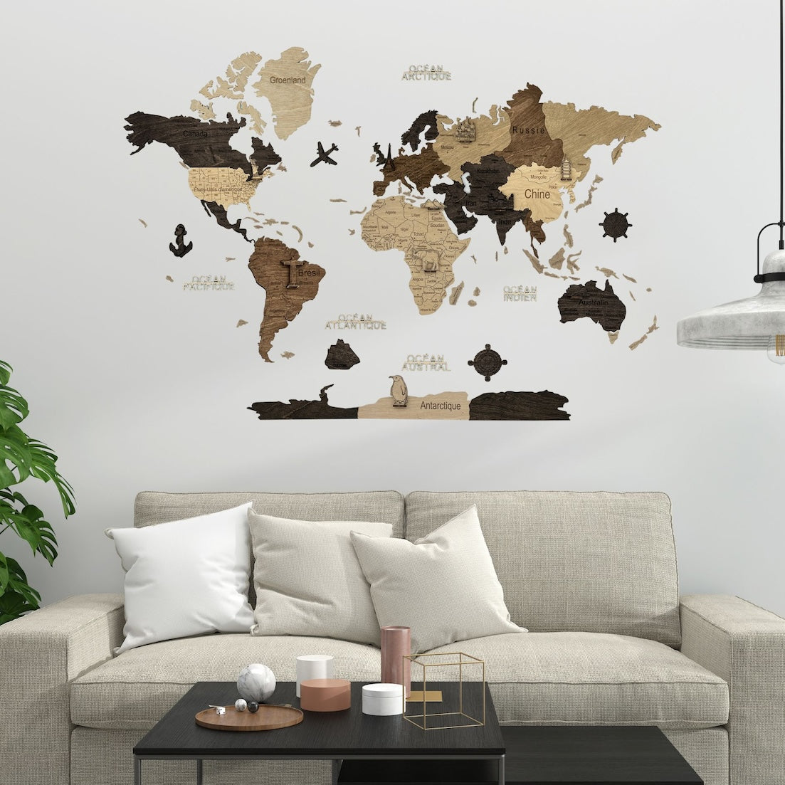 2D Multicolor Wooden World Map