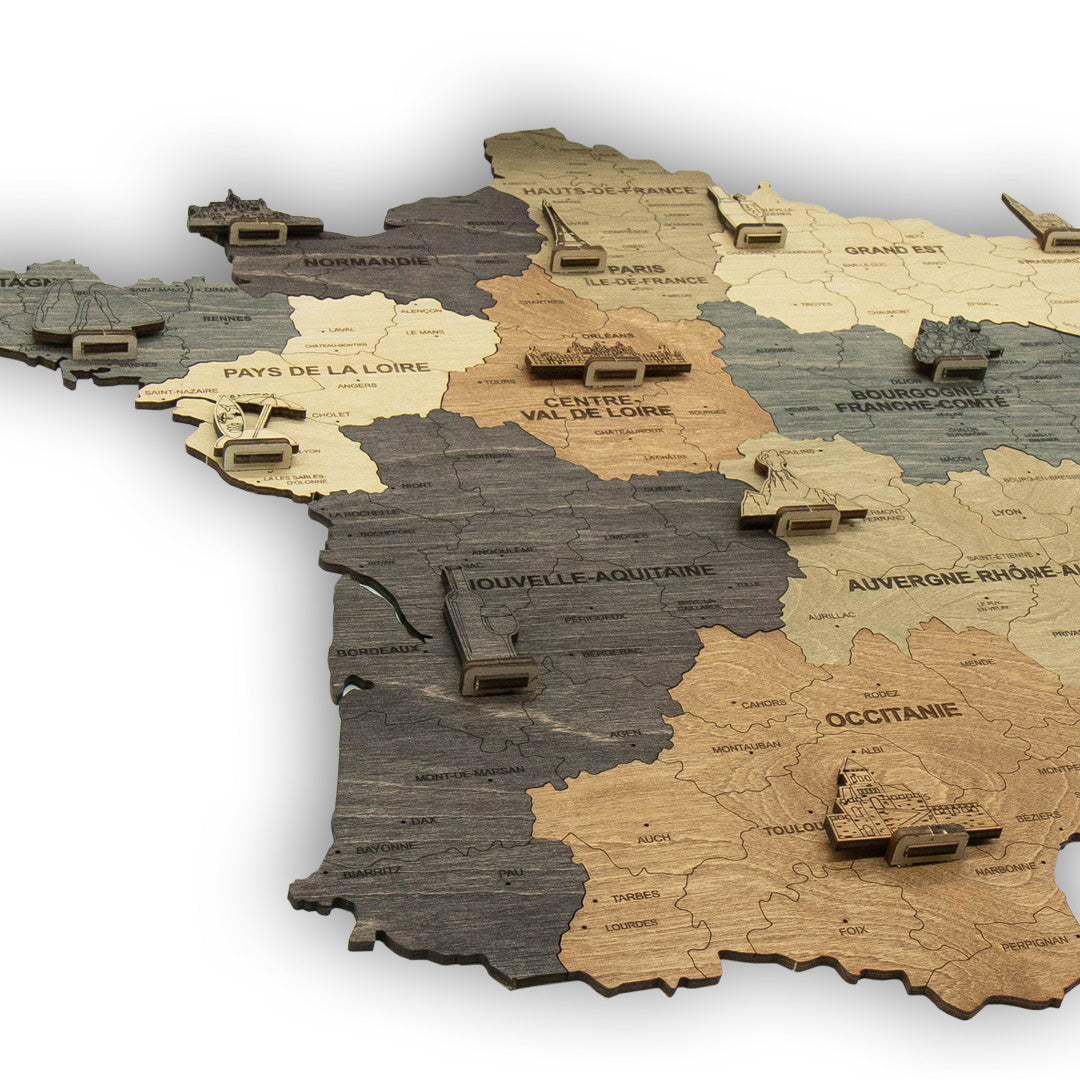 Carte de France en bois 2D Graphite