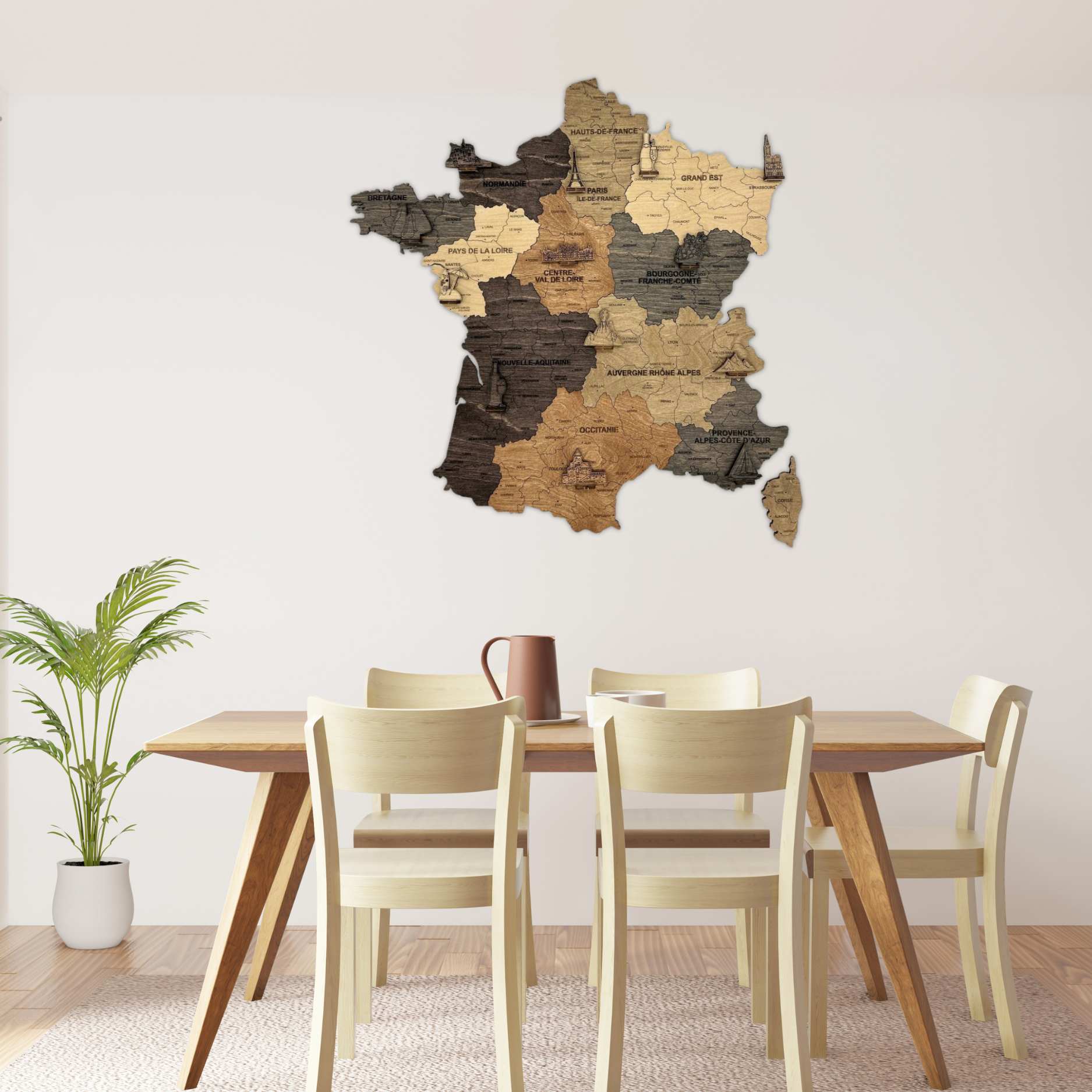2D Graphite wooden map of France