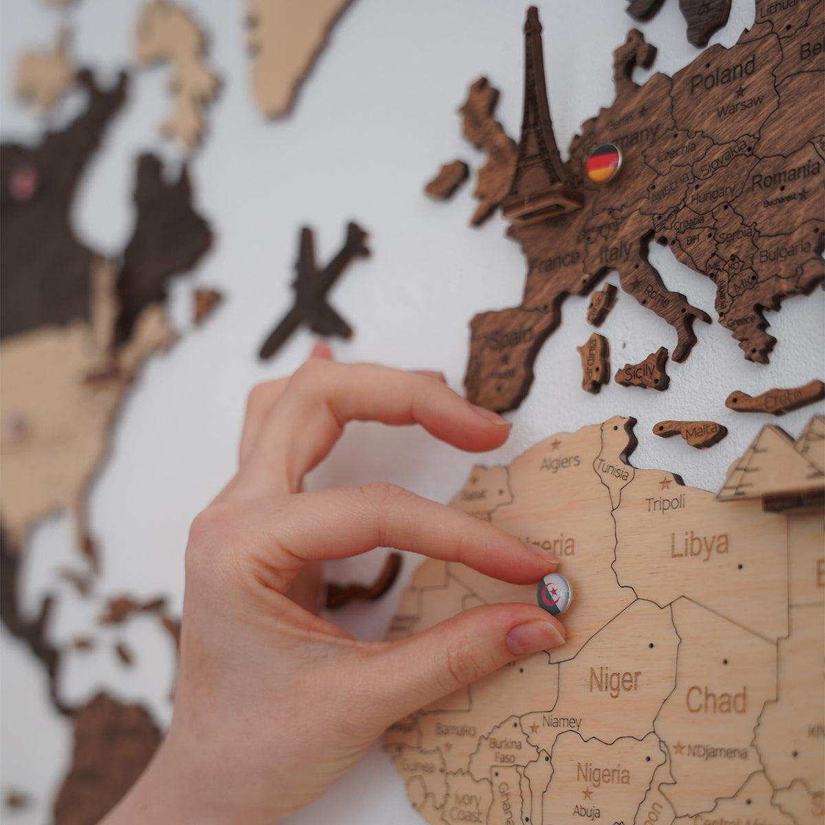 Carte du monde en bois 2D Multicolore