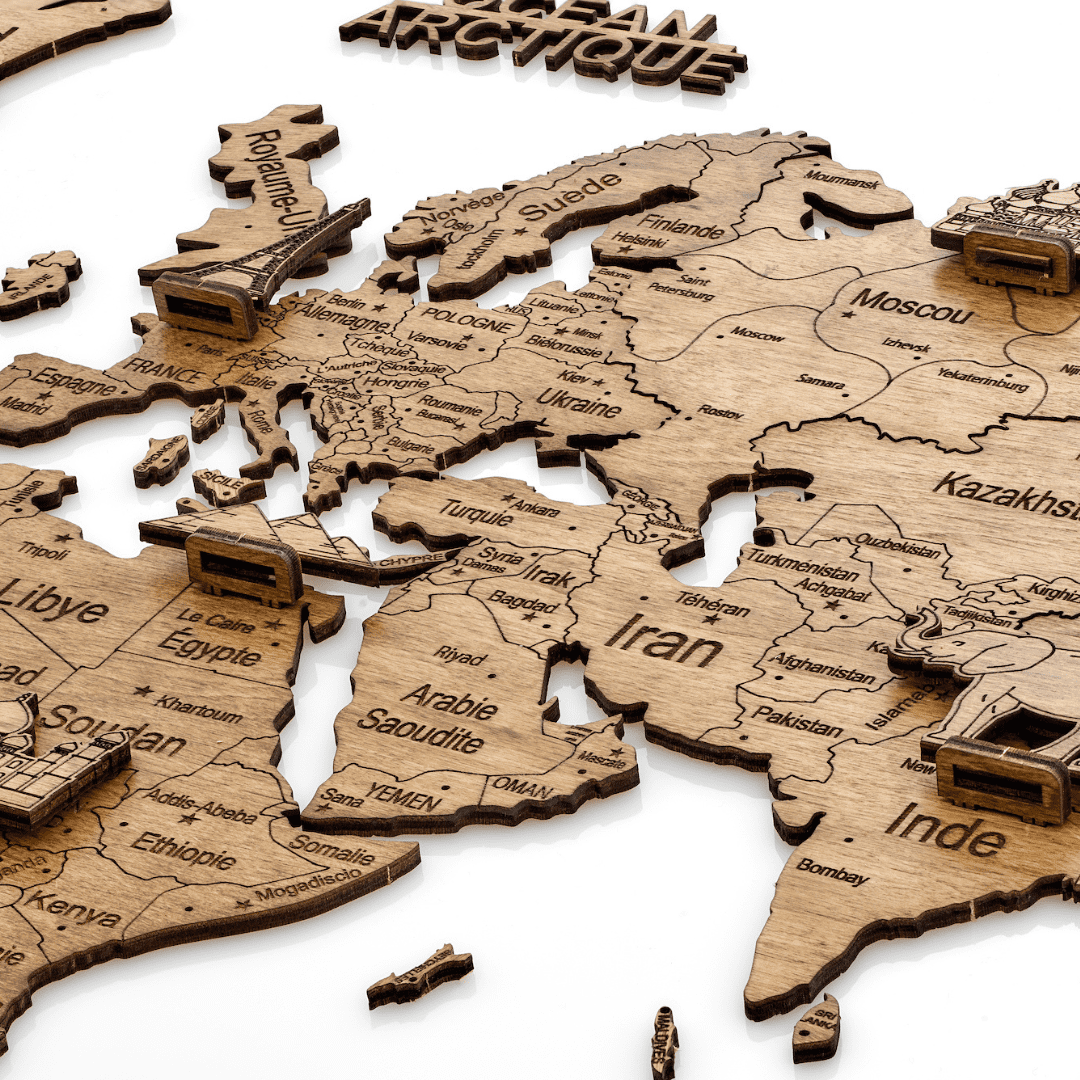 2D Wooden World Map Dark