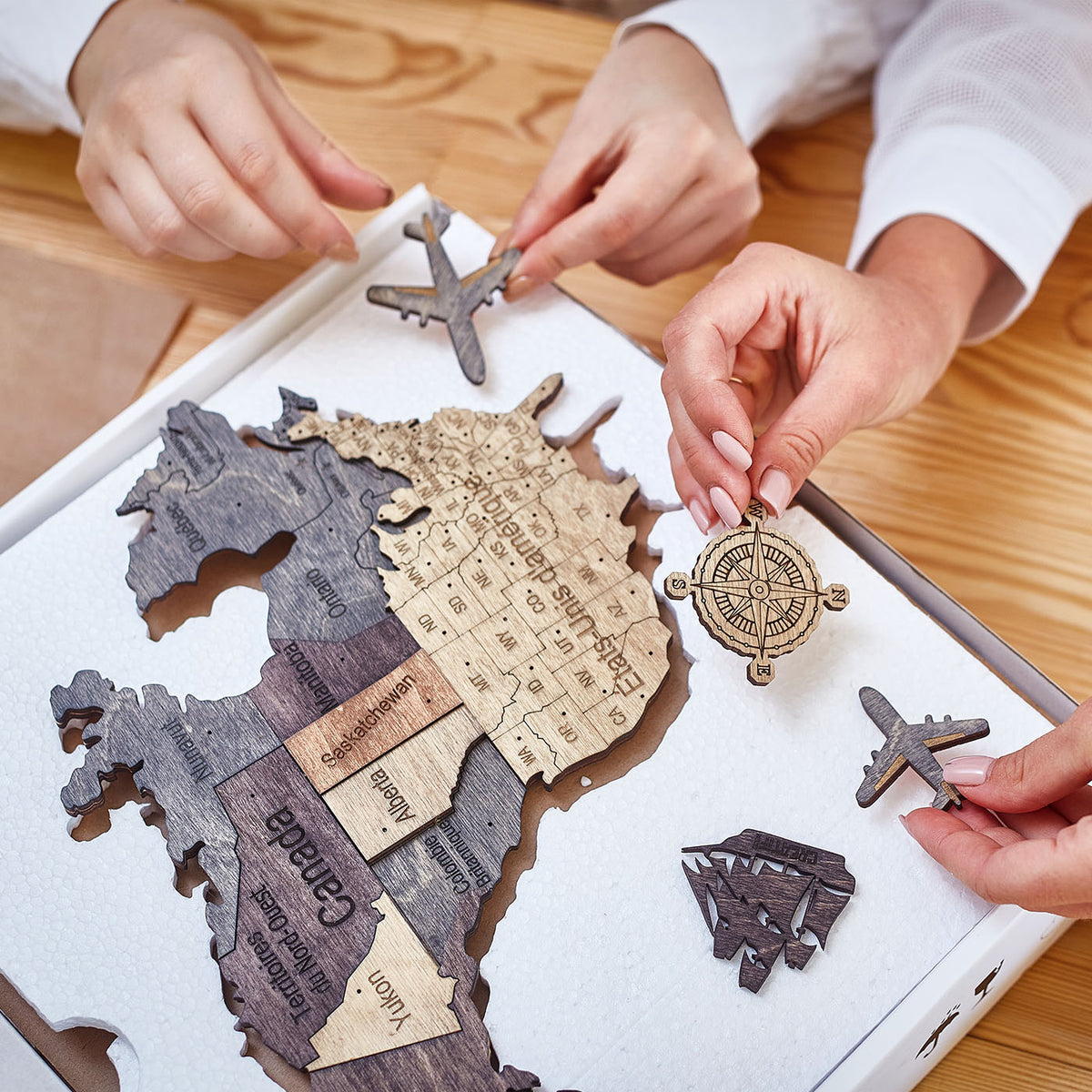 3D Wooden World Map Graphite