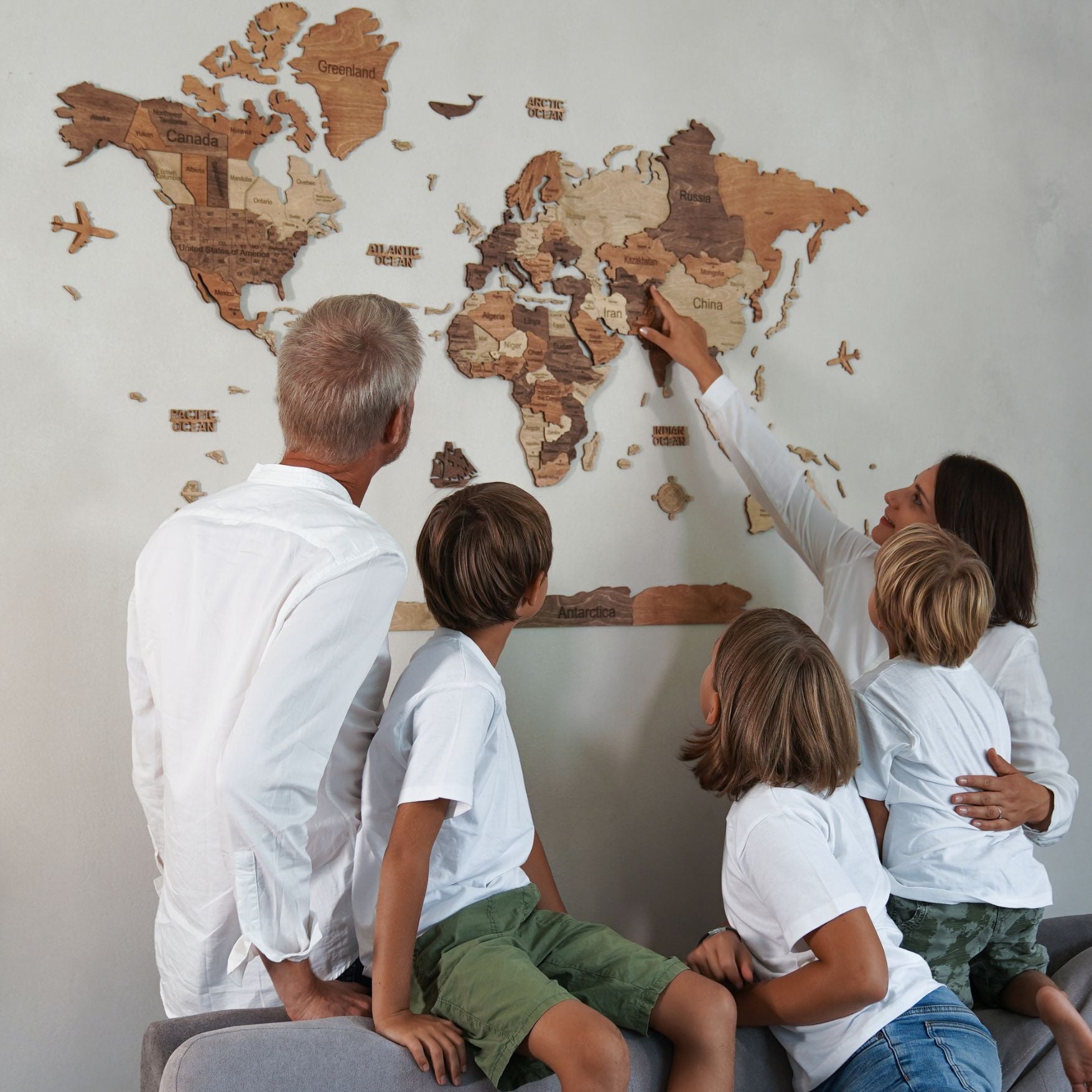 3D Wooden World Map Dark