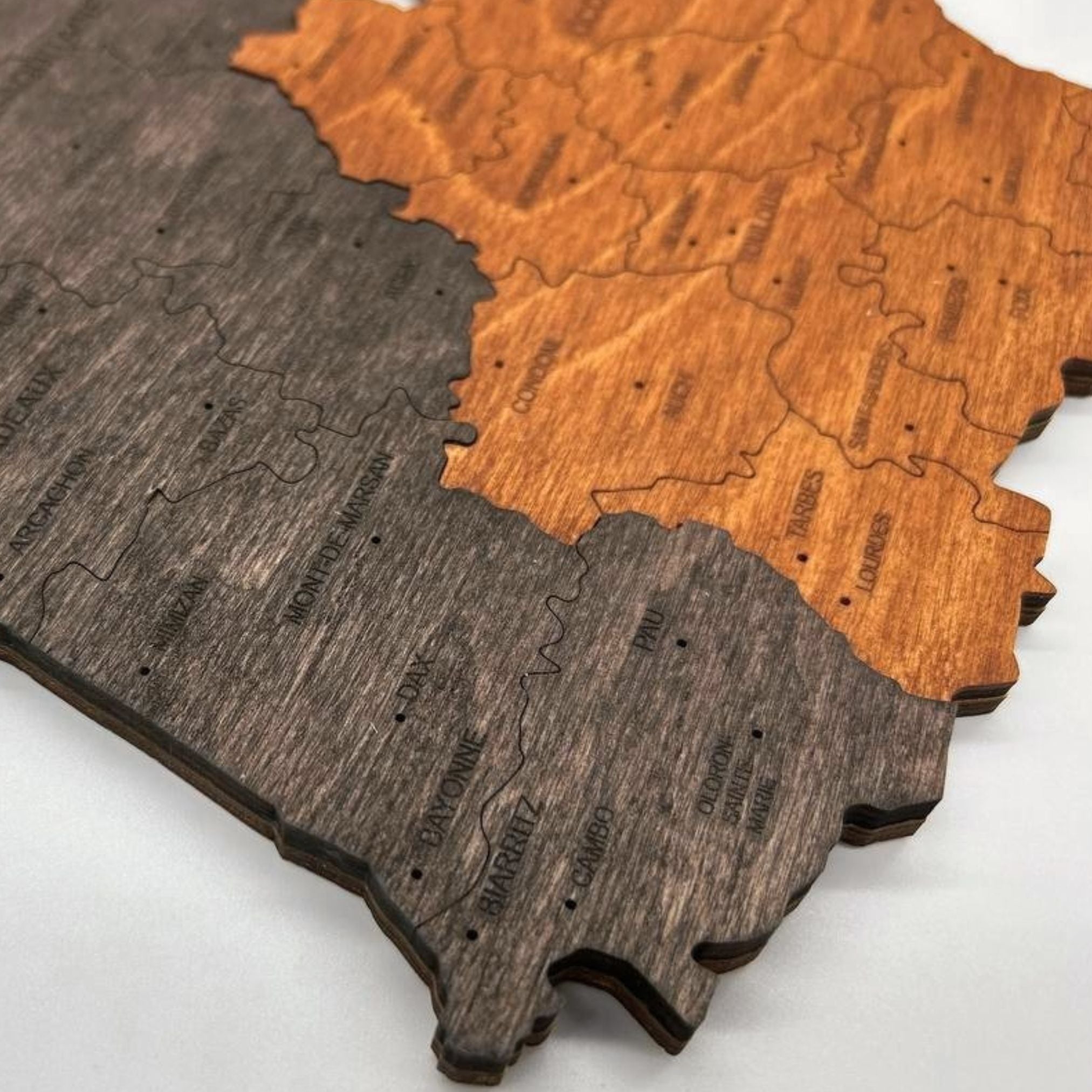 Multicolor 3D wooden map of France