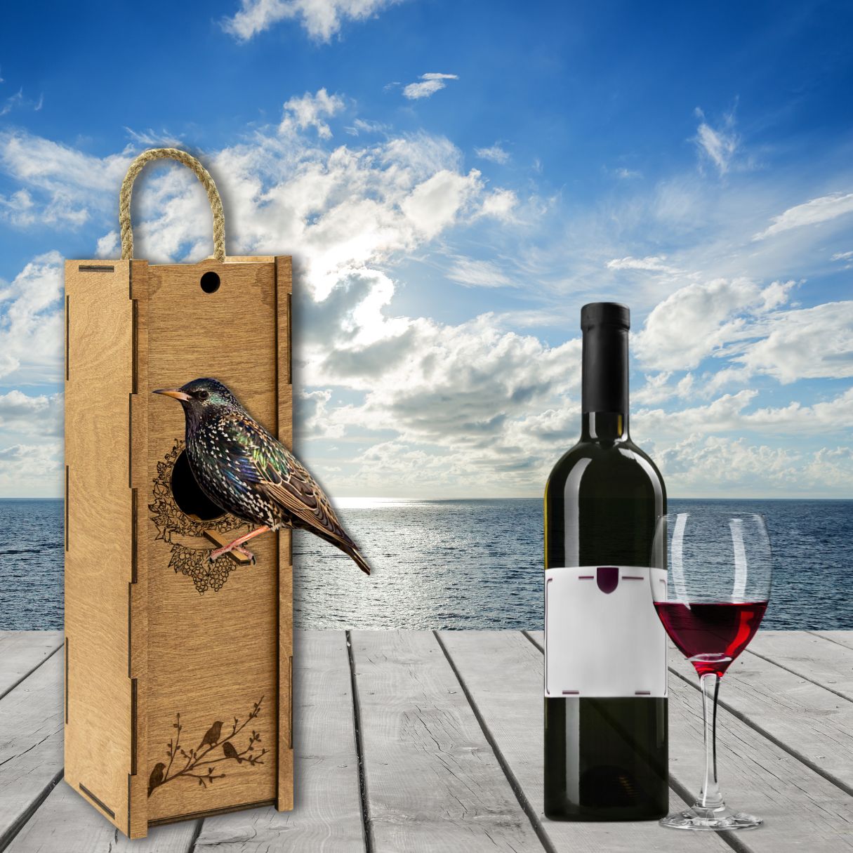 Nichoir" wine box with rope