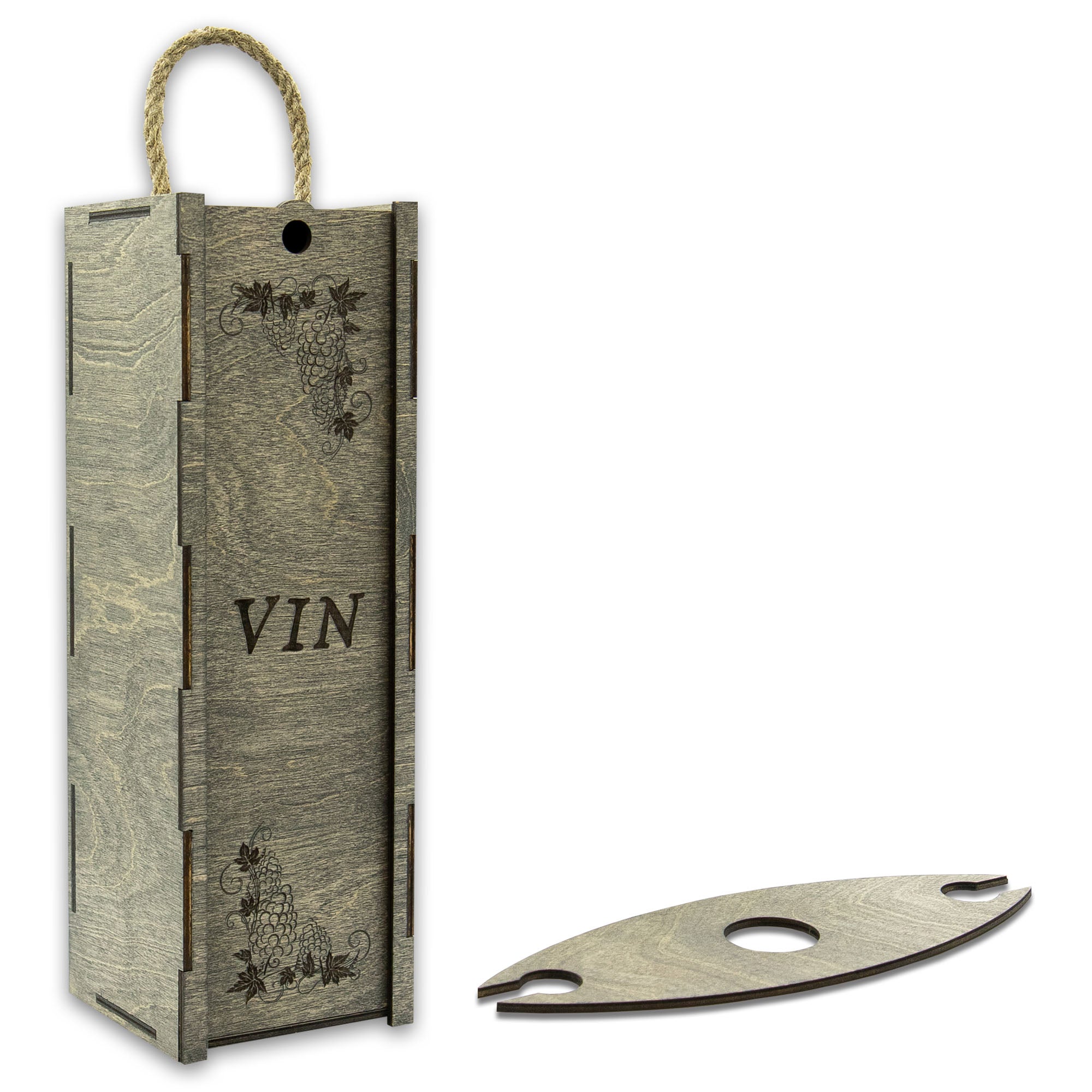 Wooden wine box with rope "Grape"