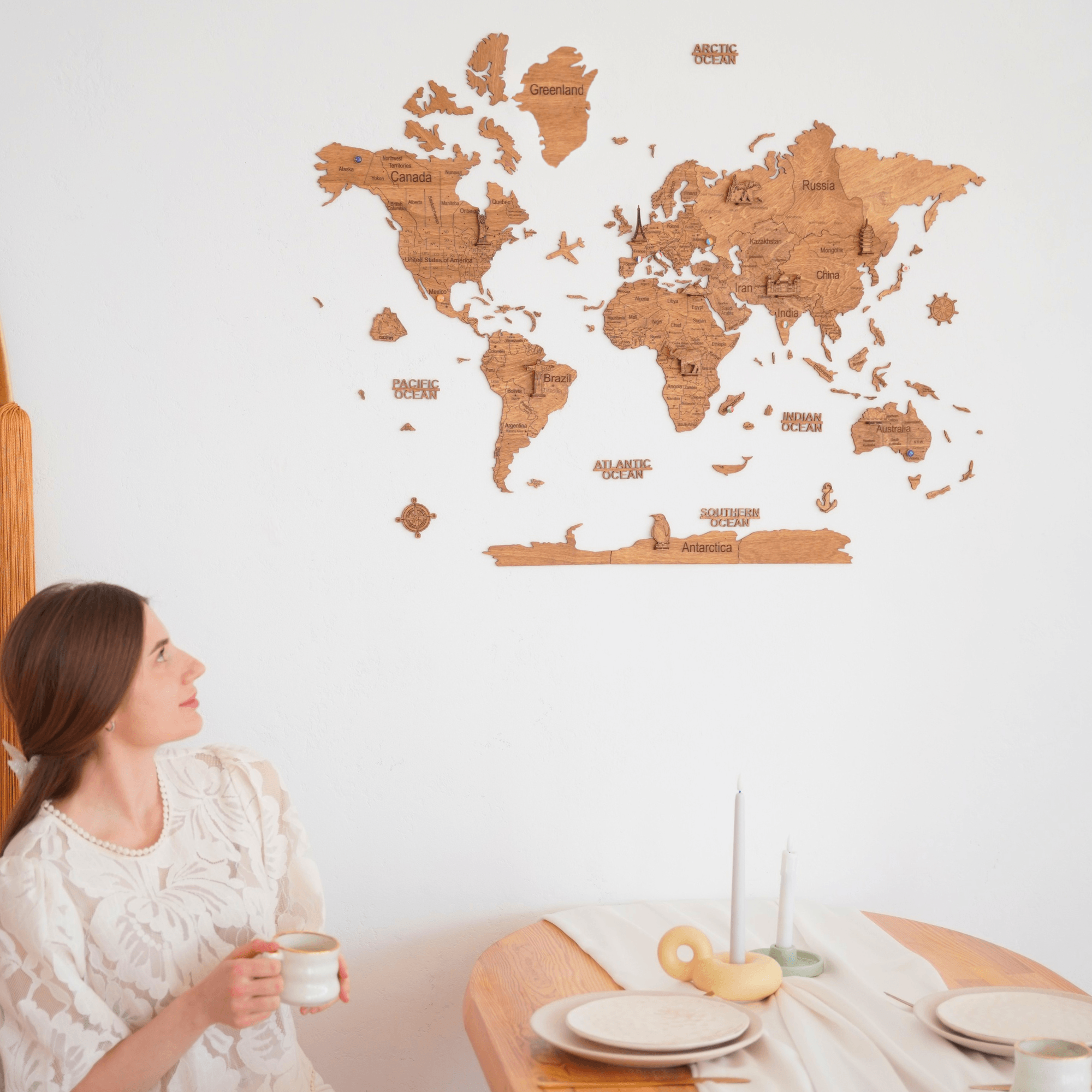 2D Wooden World Map Dark