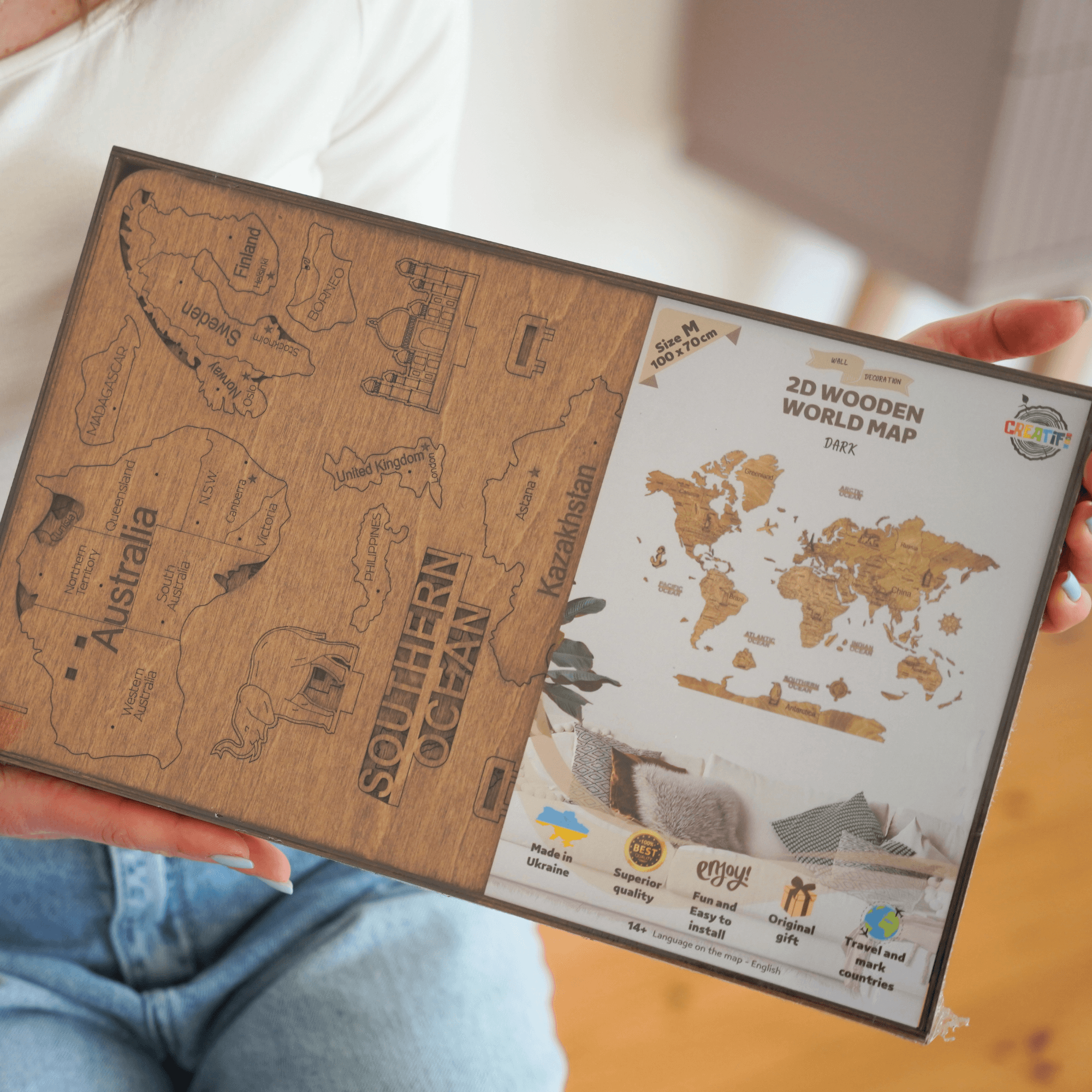 2D Wooden World Map Dark