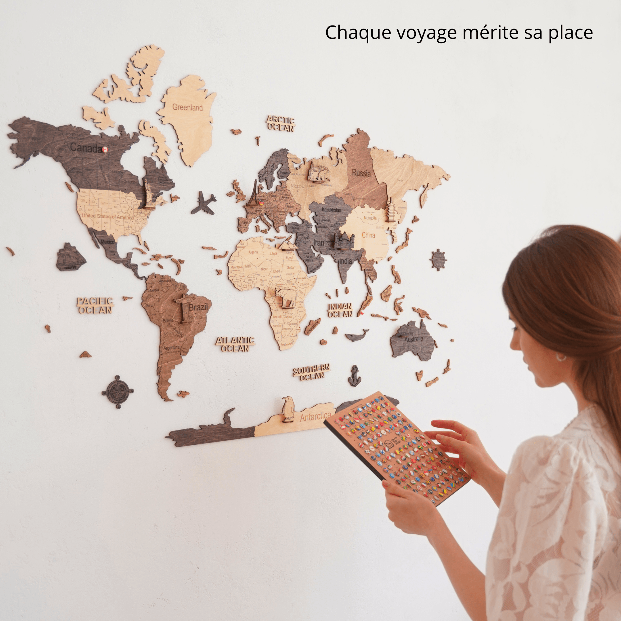 2D Multicolor wooden world map