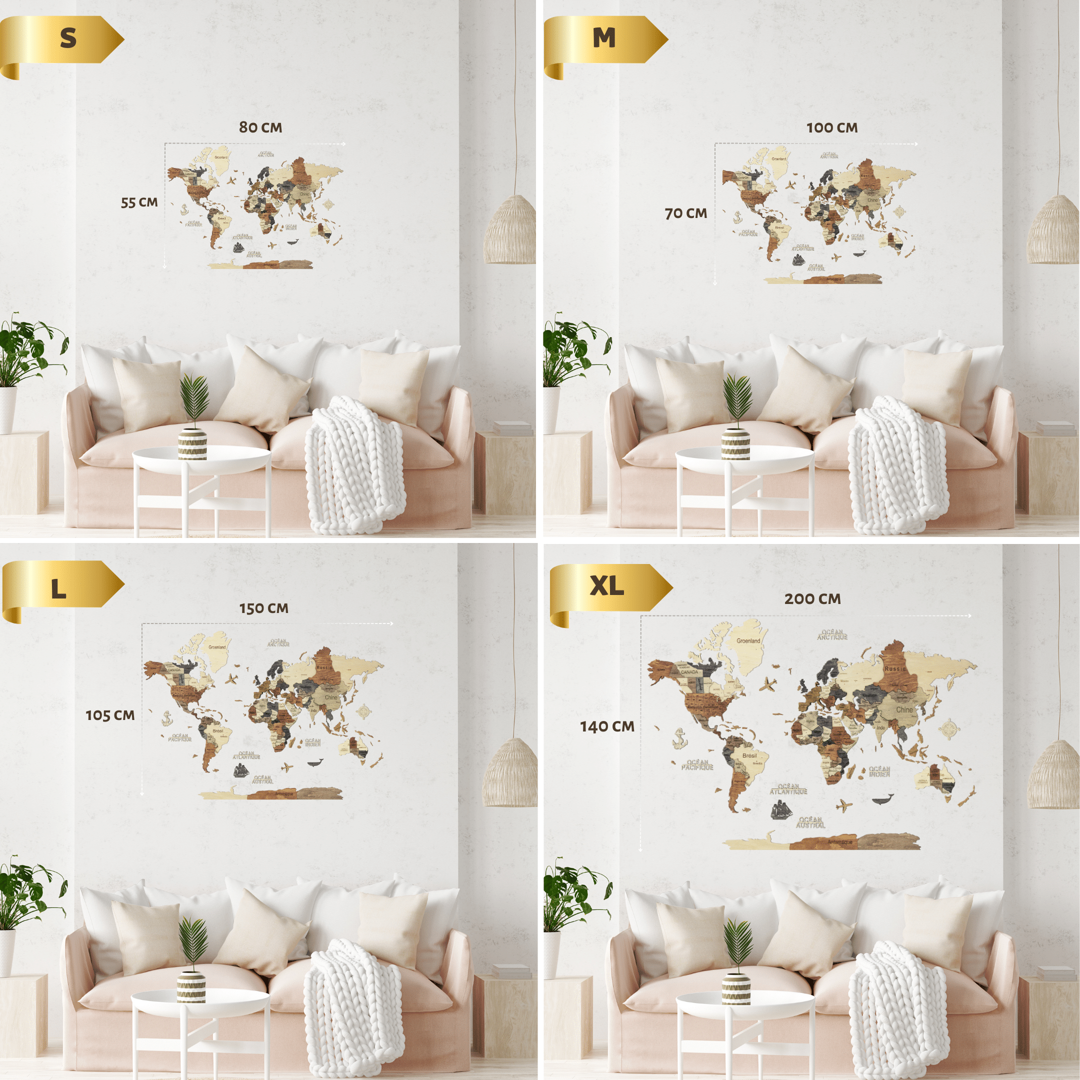 3D wooden world map Light