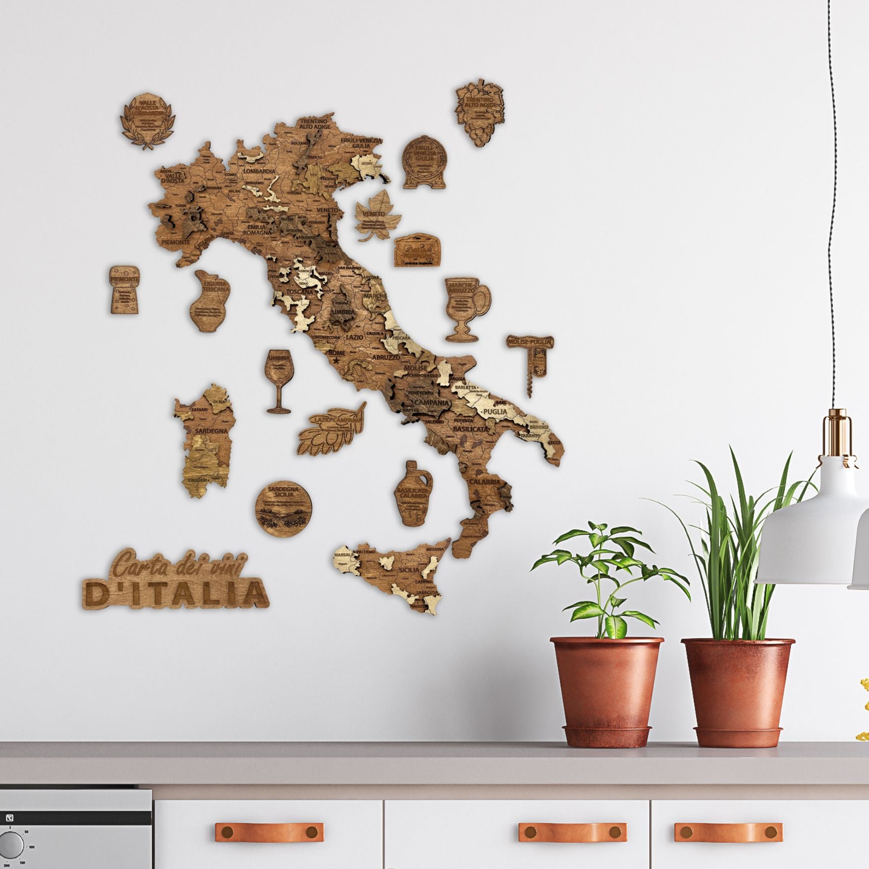 Carte des vins d’Italie en bois (55 × 60 cm)