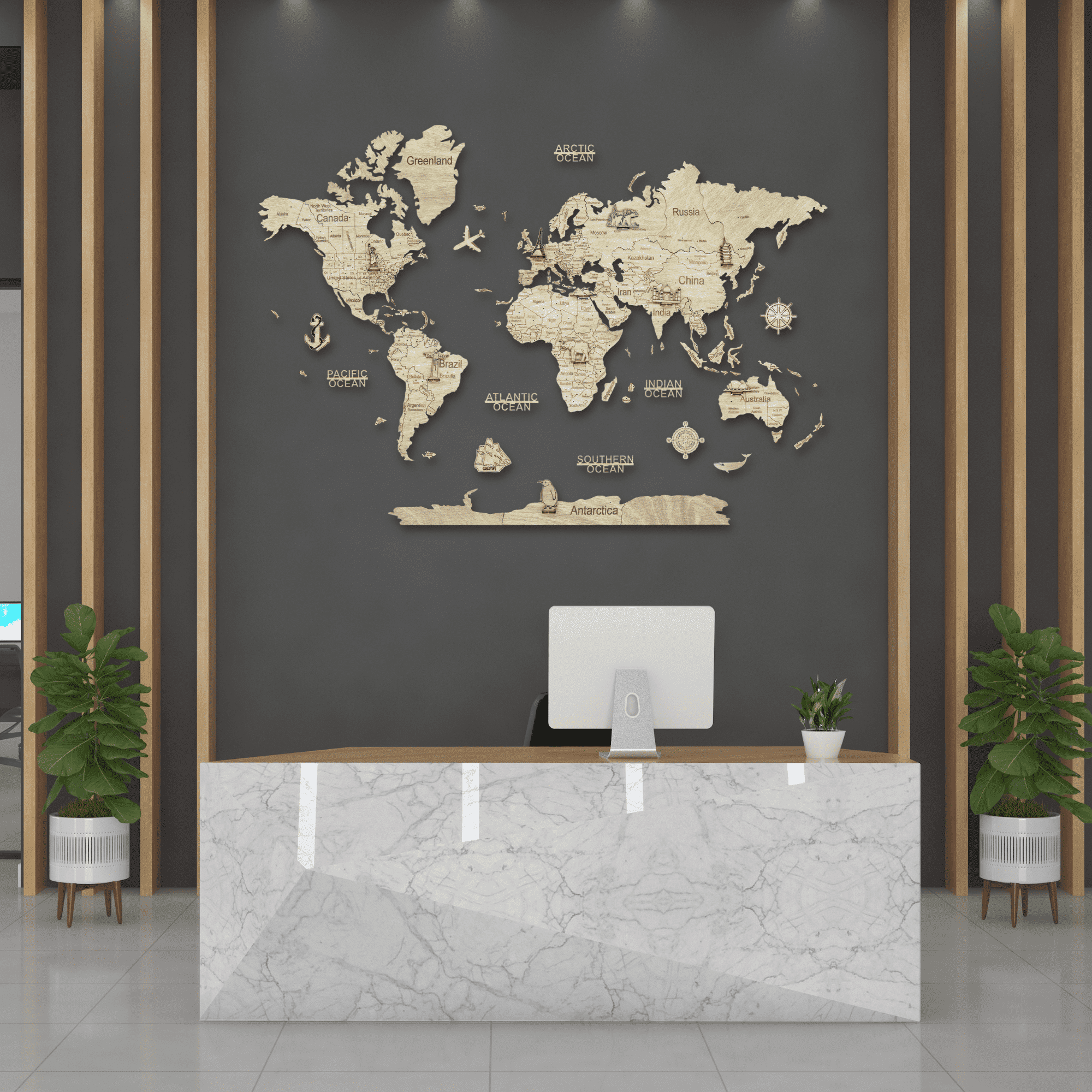 2D wooden world map Light