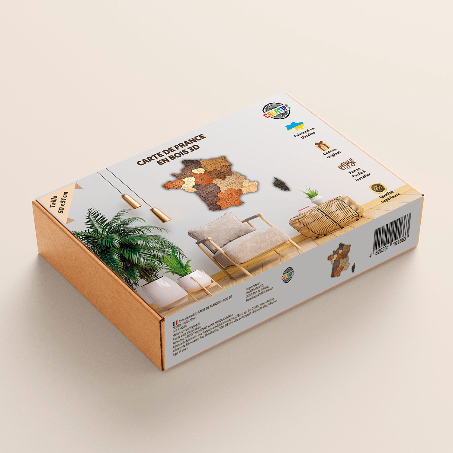 Multicolor 3D wooden map of France
