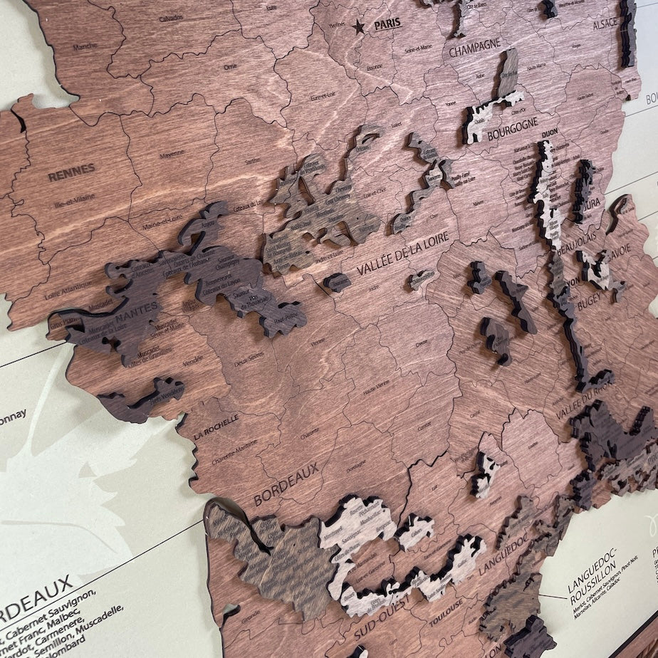 Tableau Carte des vins de France sur panneau blanc