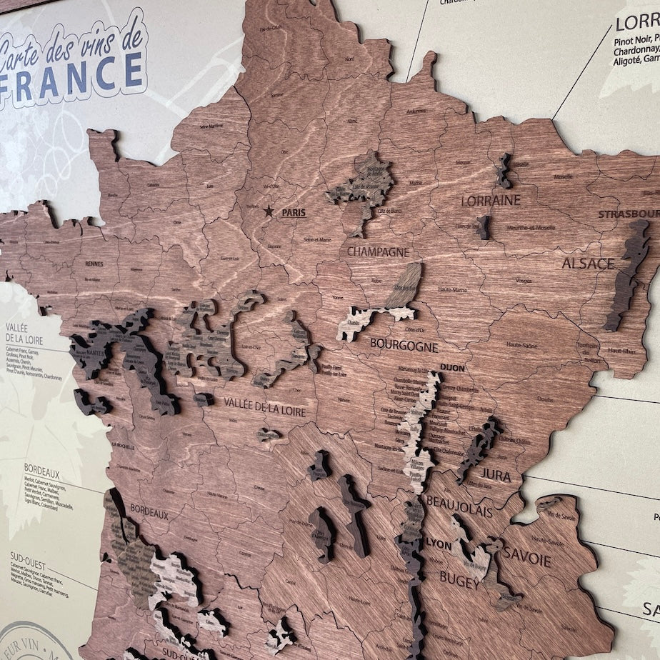 Tableau Carte des vins de France sur panneau blanc