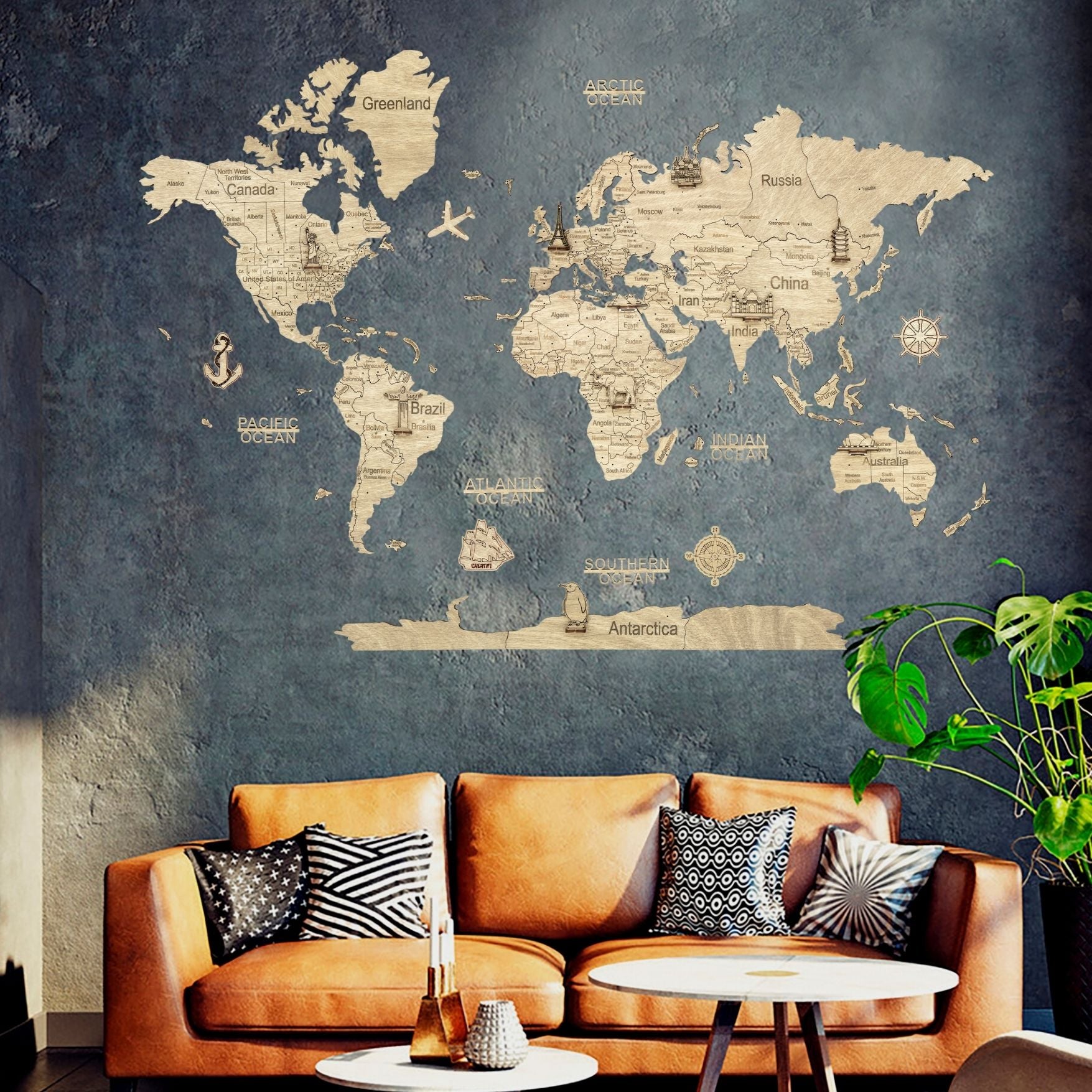 2D Wooden World Map Light