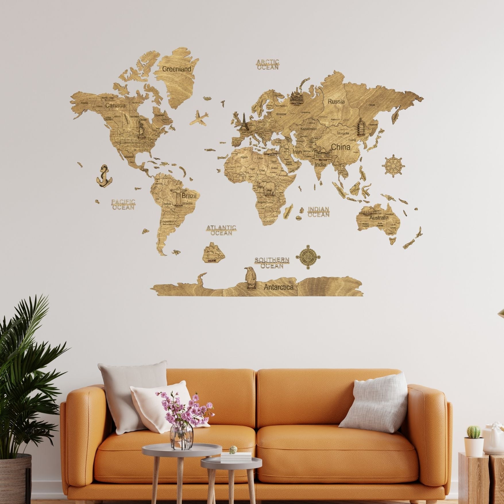 2D Wooden World Map Dark
