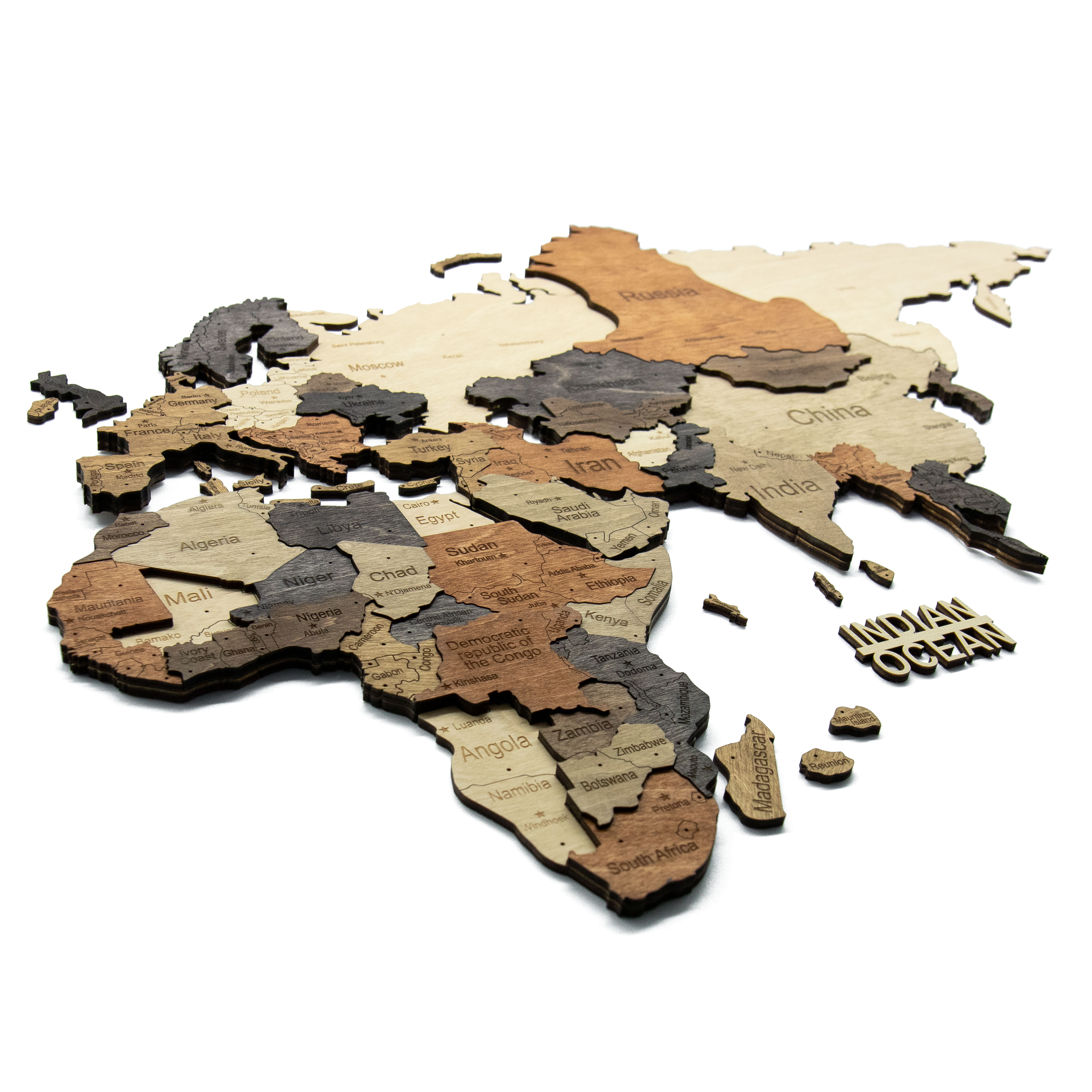 3D Wooden World Map Multicolor – Framed Panel