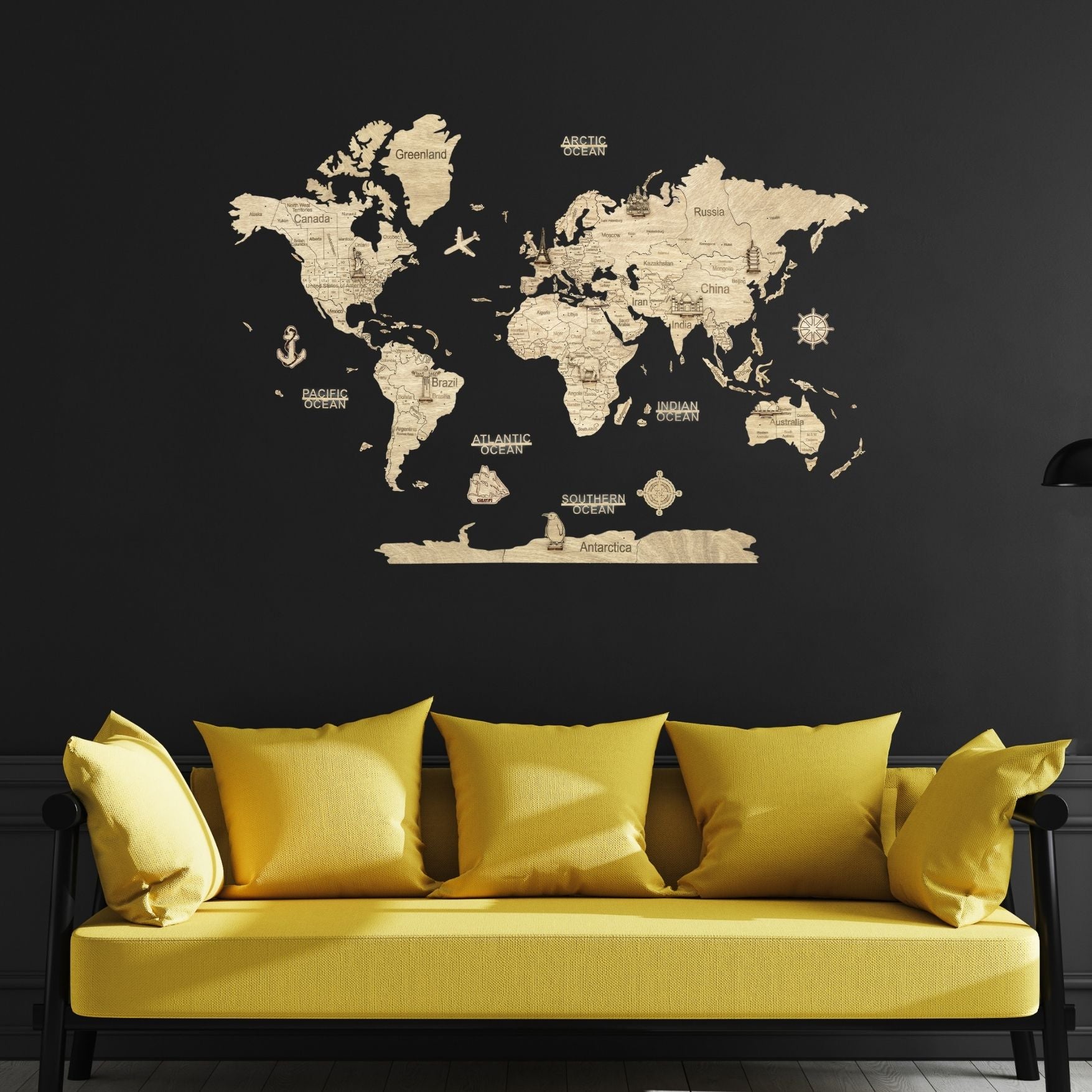 2D Wooden World Map Light