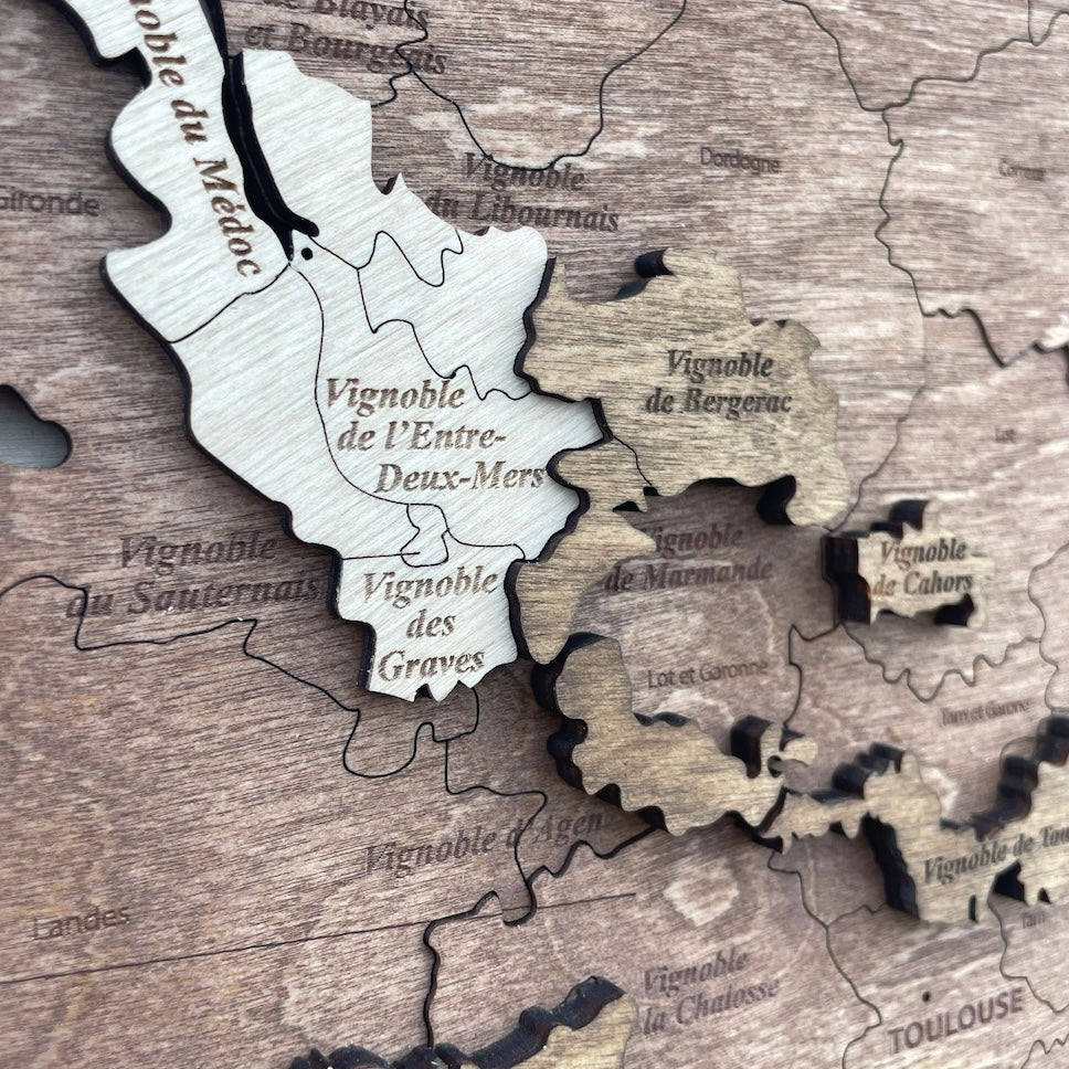 Wooden wine map of France ( 58*58 cm)
