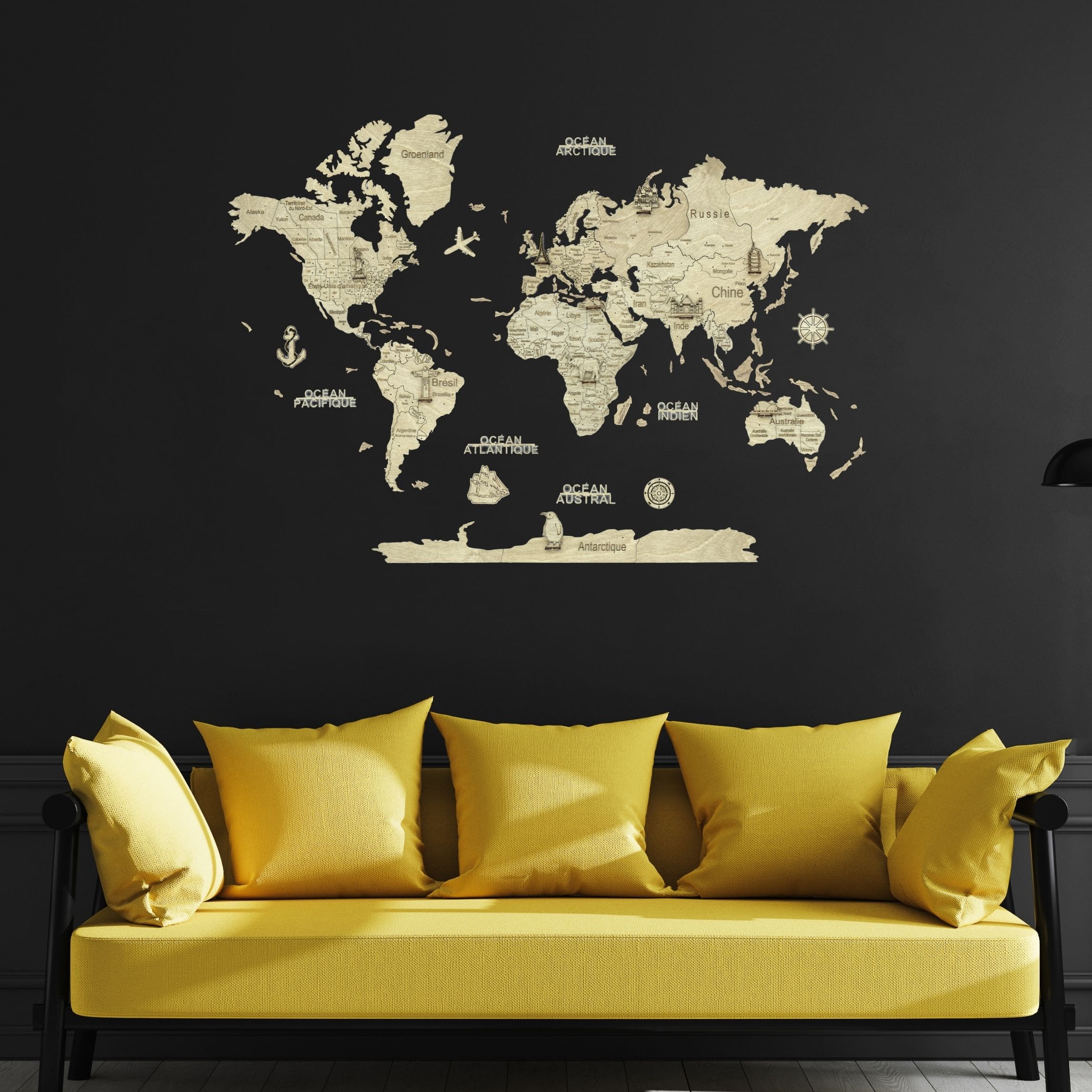 2D Wooden World Map Light