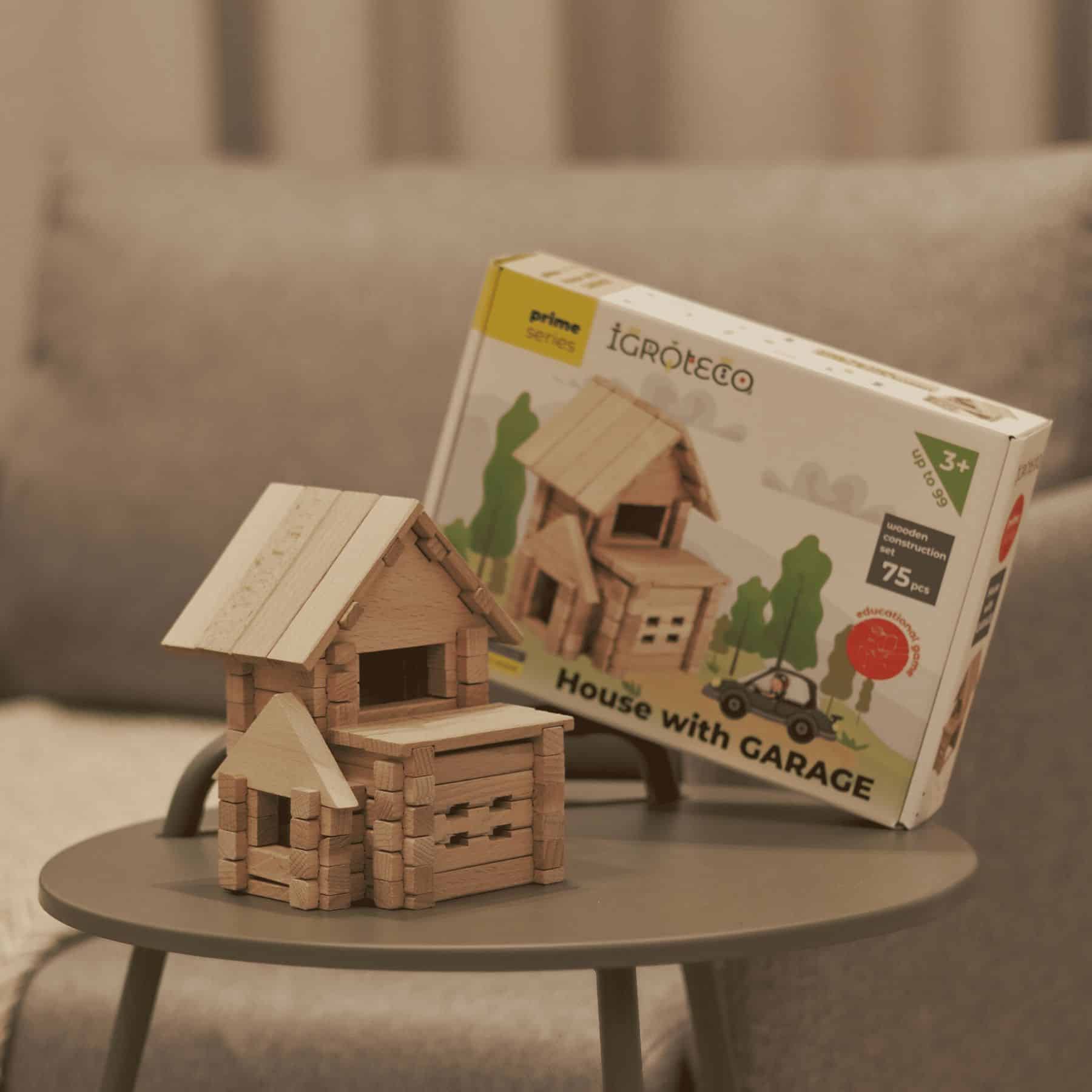 House with Garage Wooden Construction Set, 75 pieces