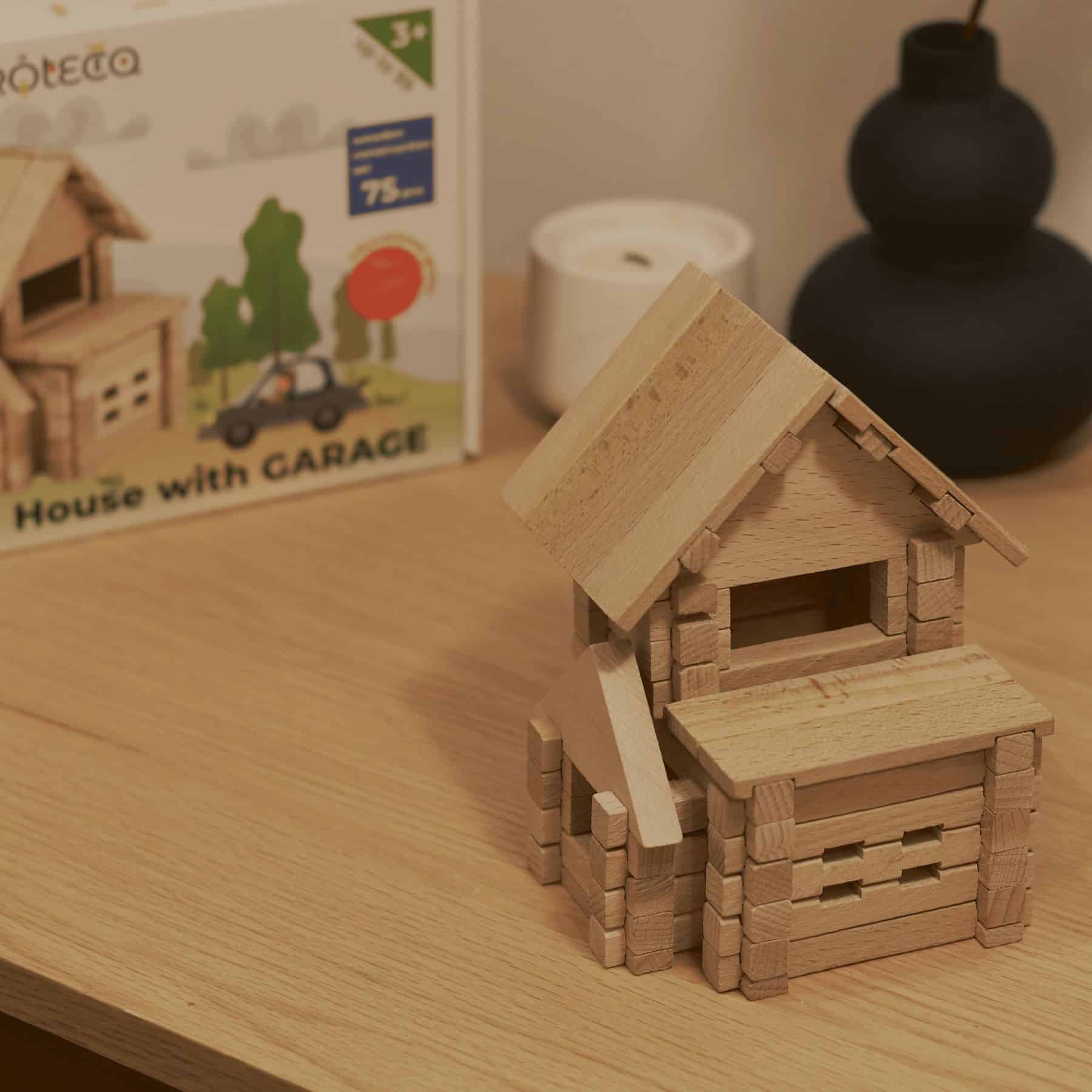 House with Garage Wooden Construction Set, 75 pieces