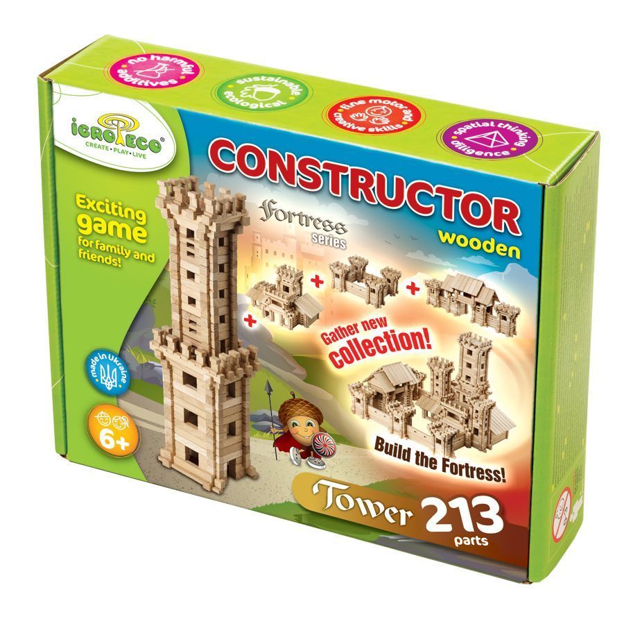 Tower Wooden Construction Set, 213 pieces