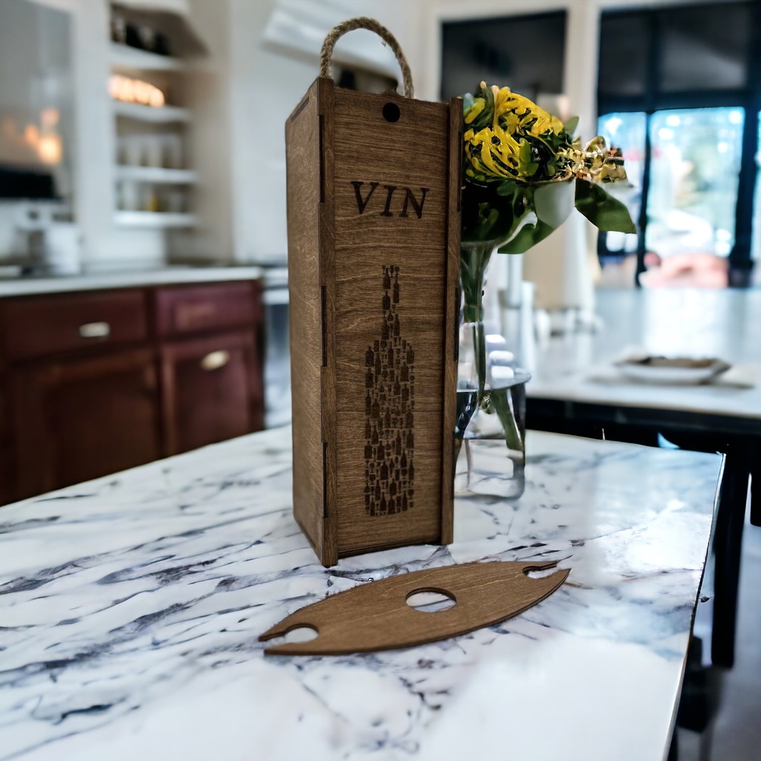 Wooden wine box with cord "Bottle"