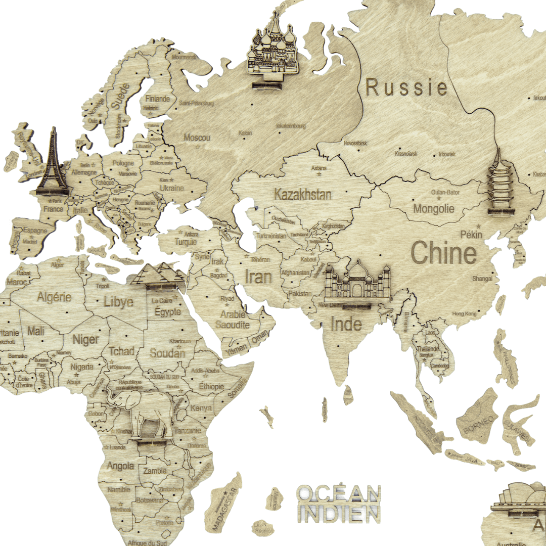 2D wooden world map Light