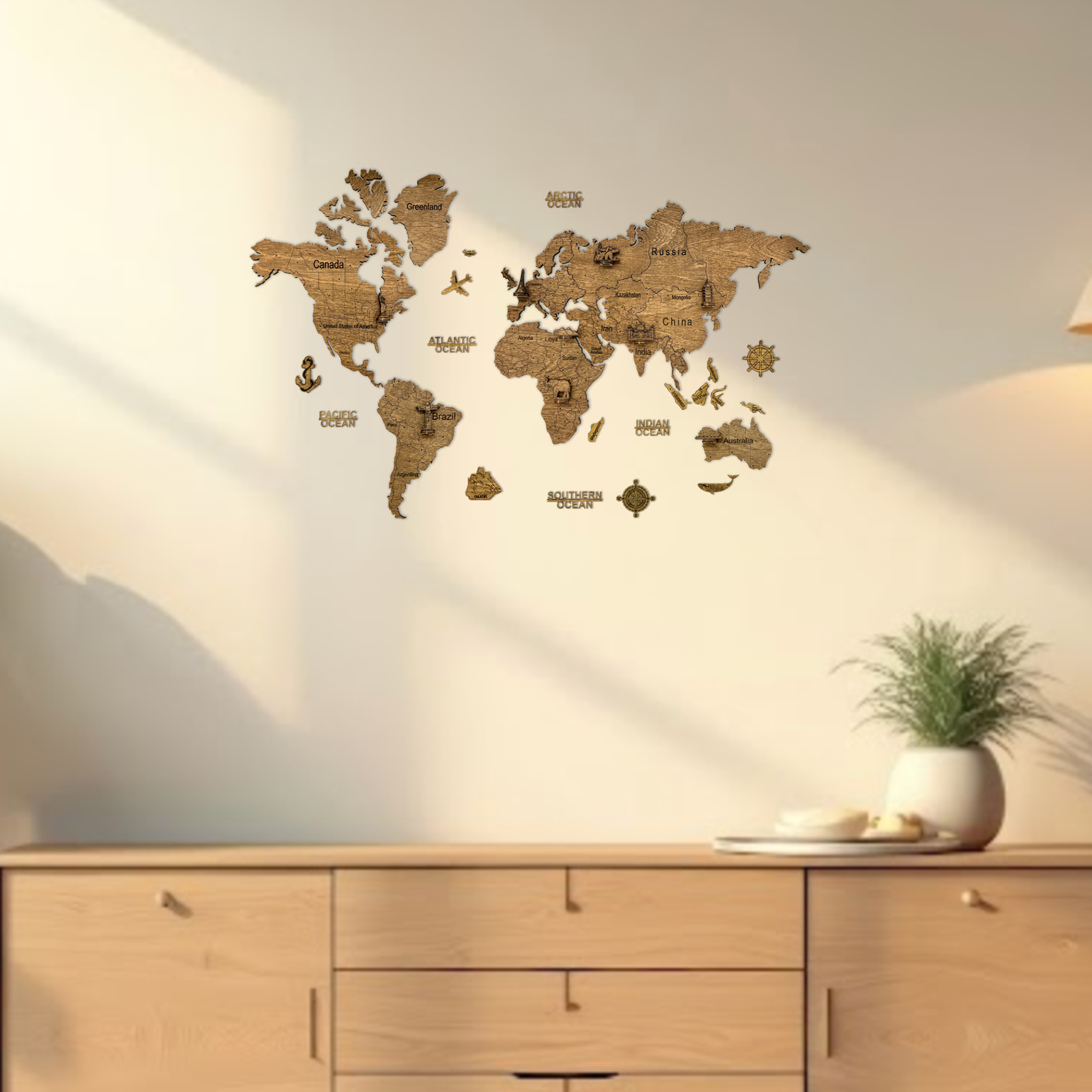 2D Wooden World Map Dark