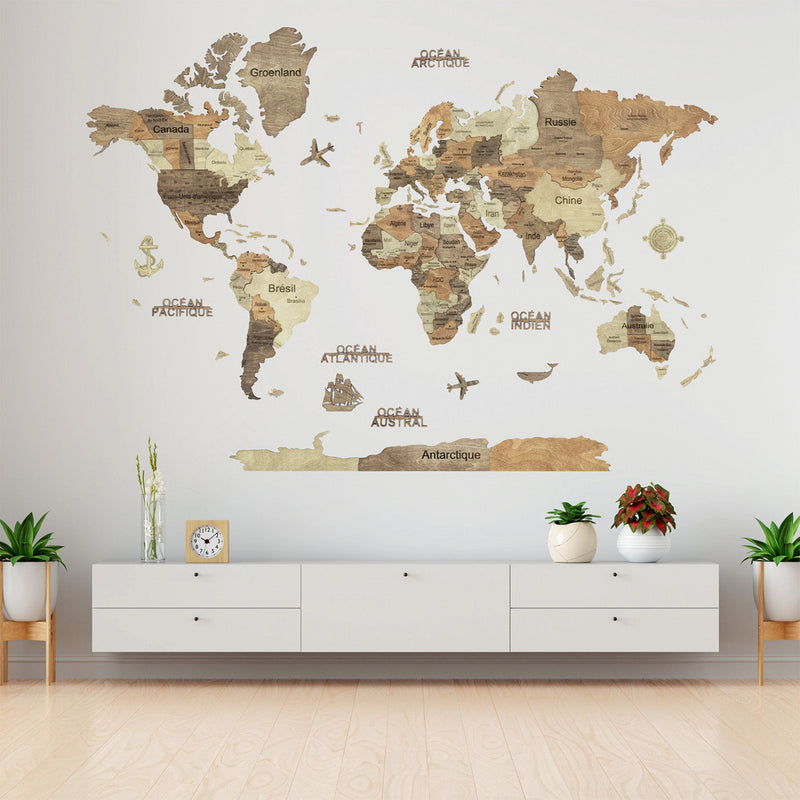 Cartes du monde en bois 3D