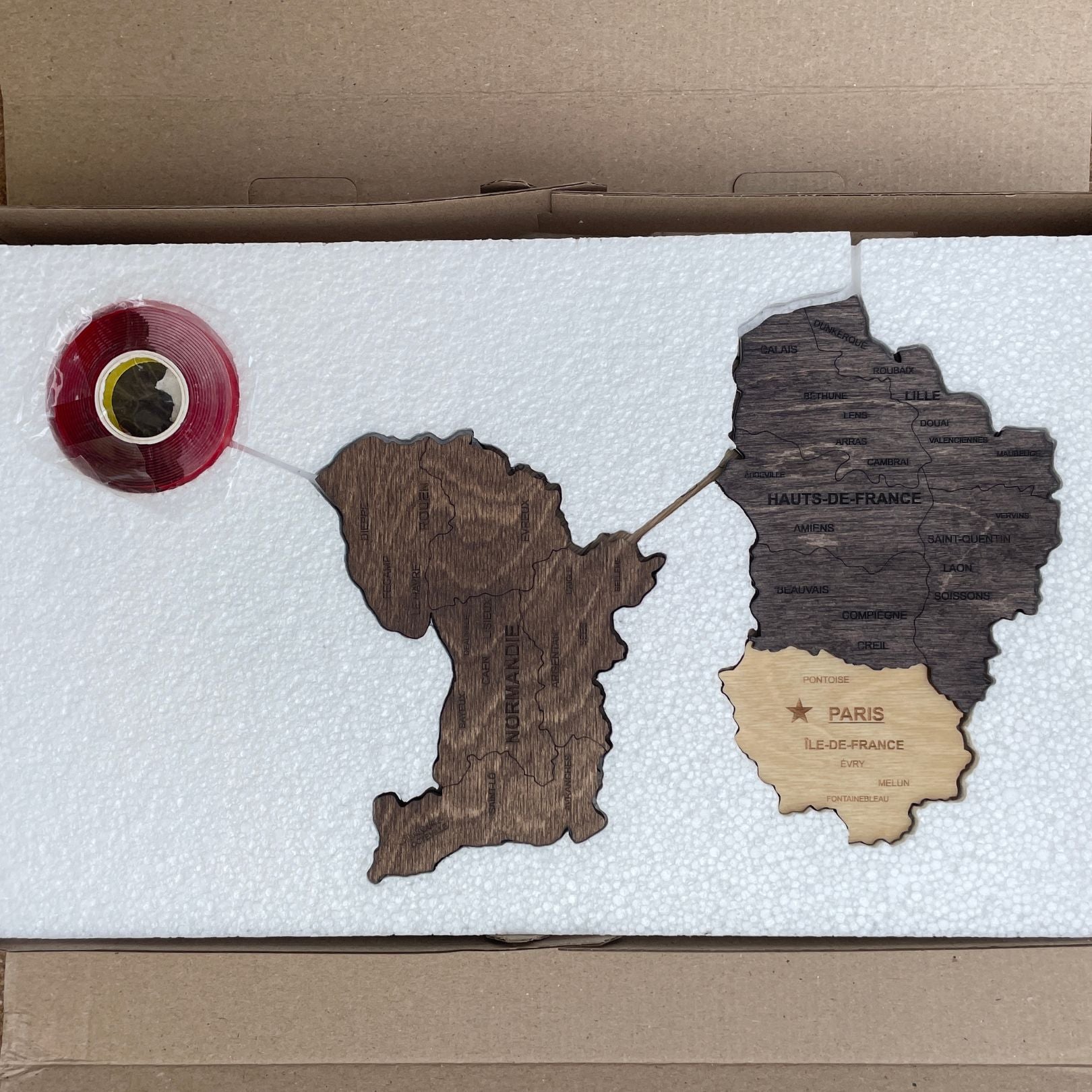 Multicolor 3D wooden map of France