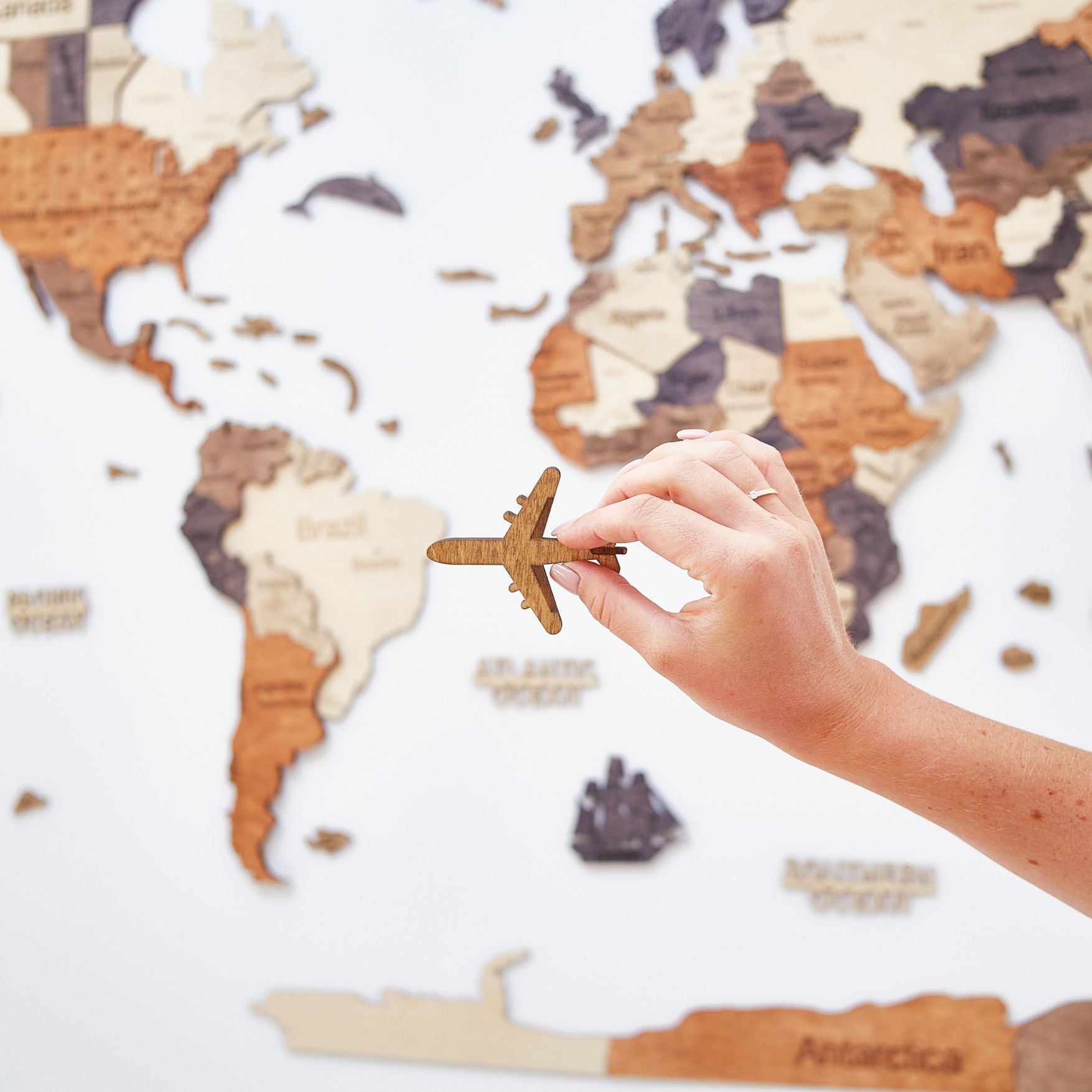 3D wooden world map Multicolor