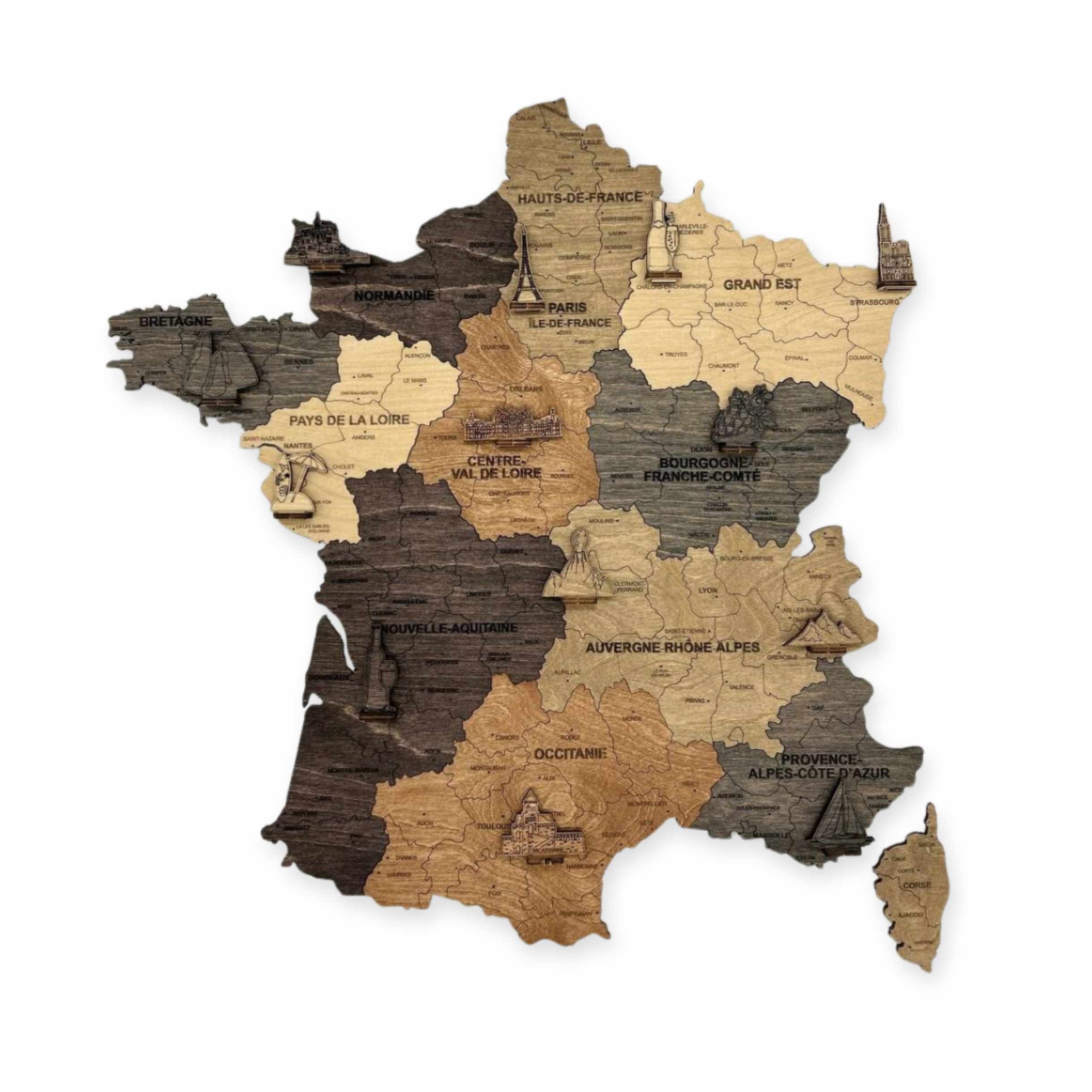 2D Graphite wooden map of France