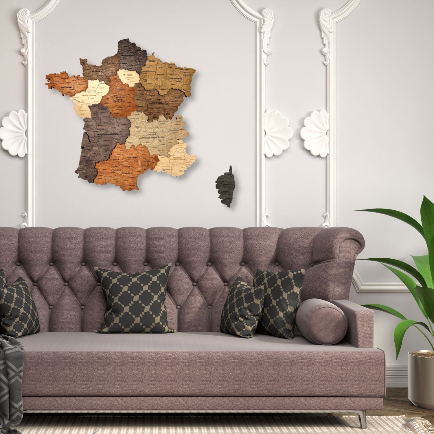Multicolor 3D wooden map of France