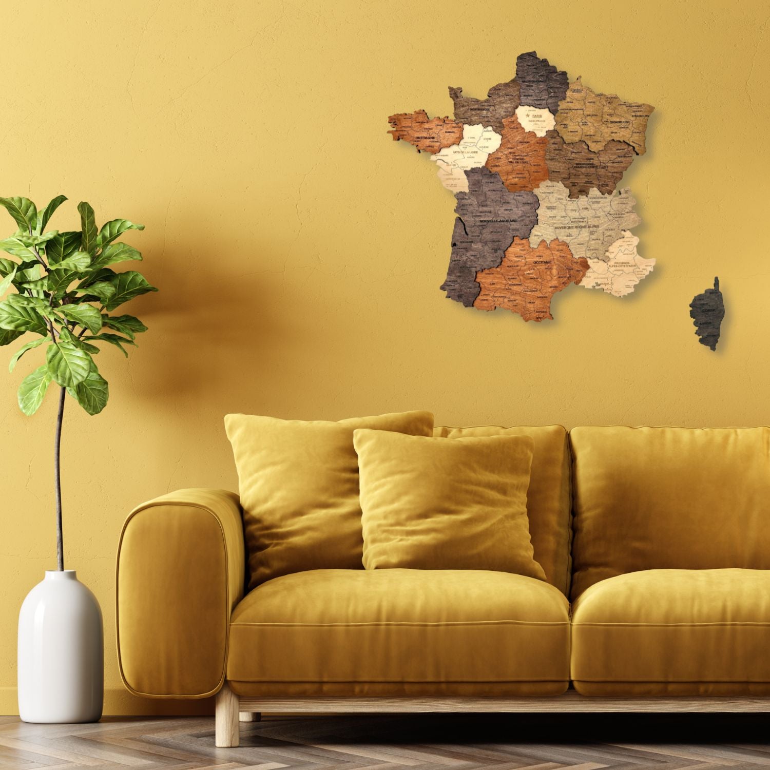 Multicolor 3D wooden map of France