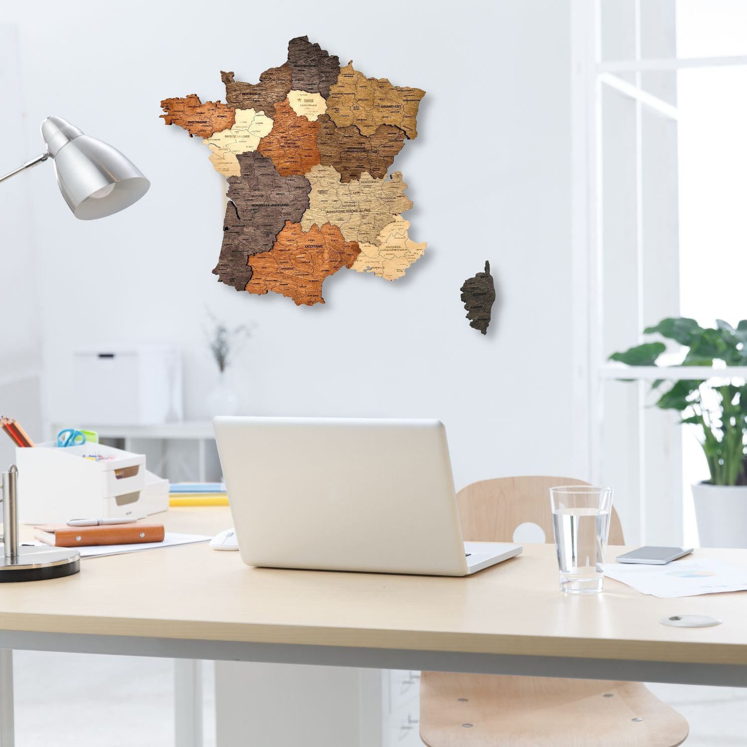 Multicolor 3D wooden map of France
