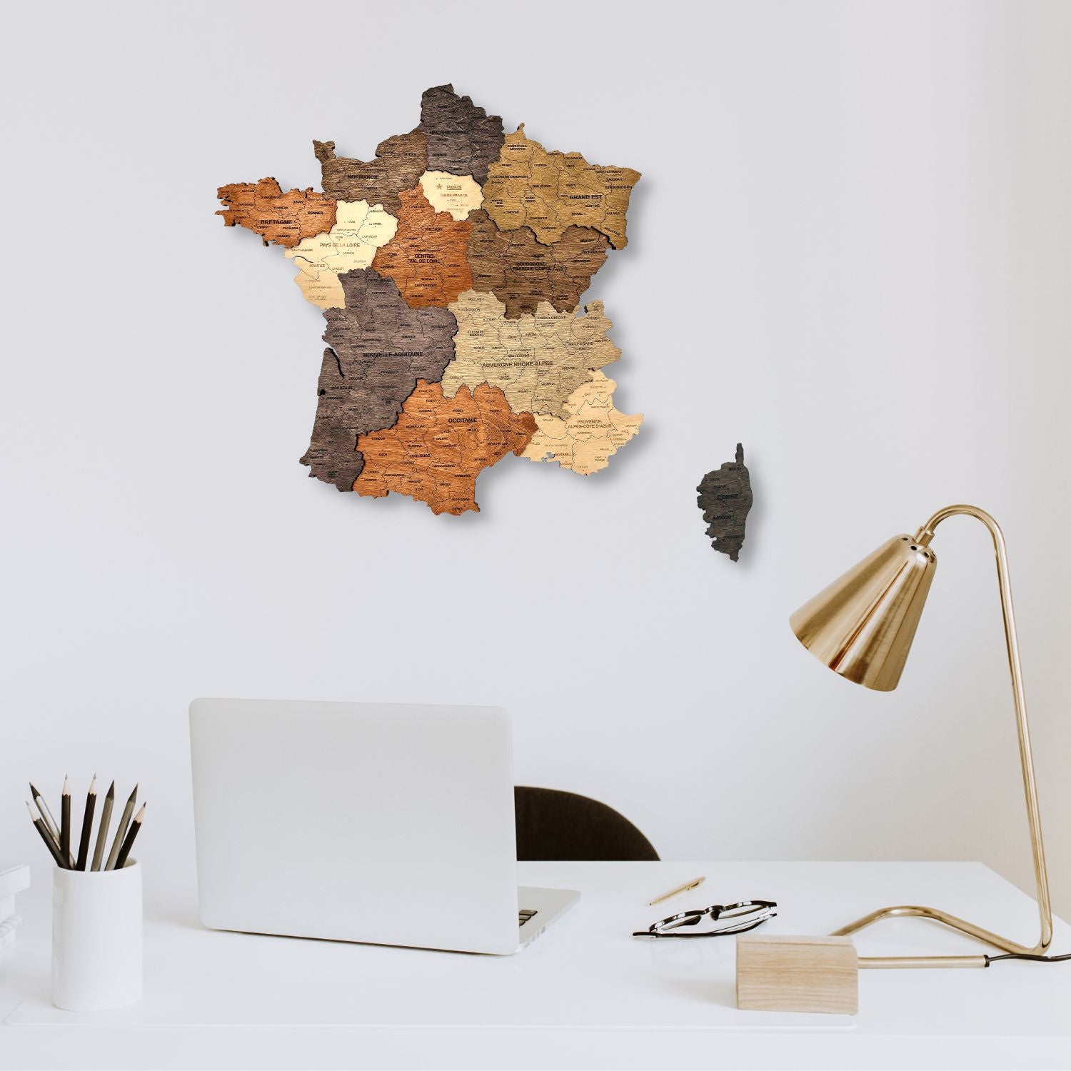 Multicolor 3D wooden map of France