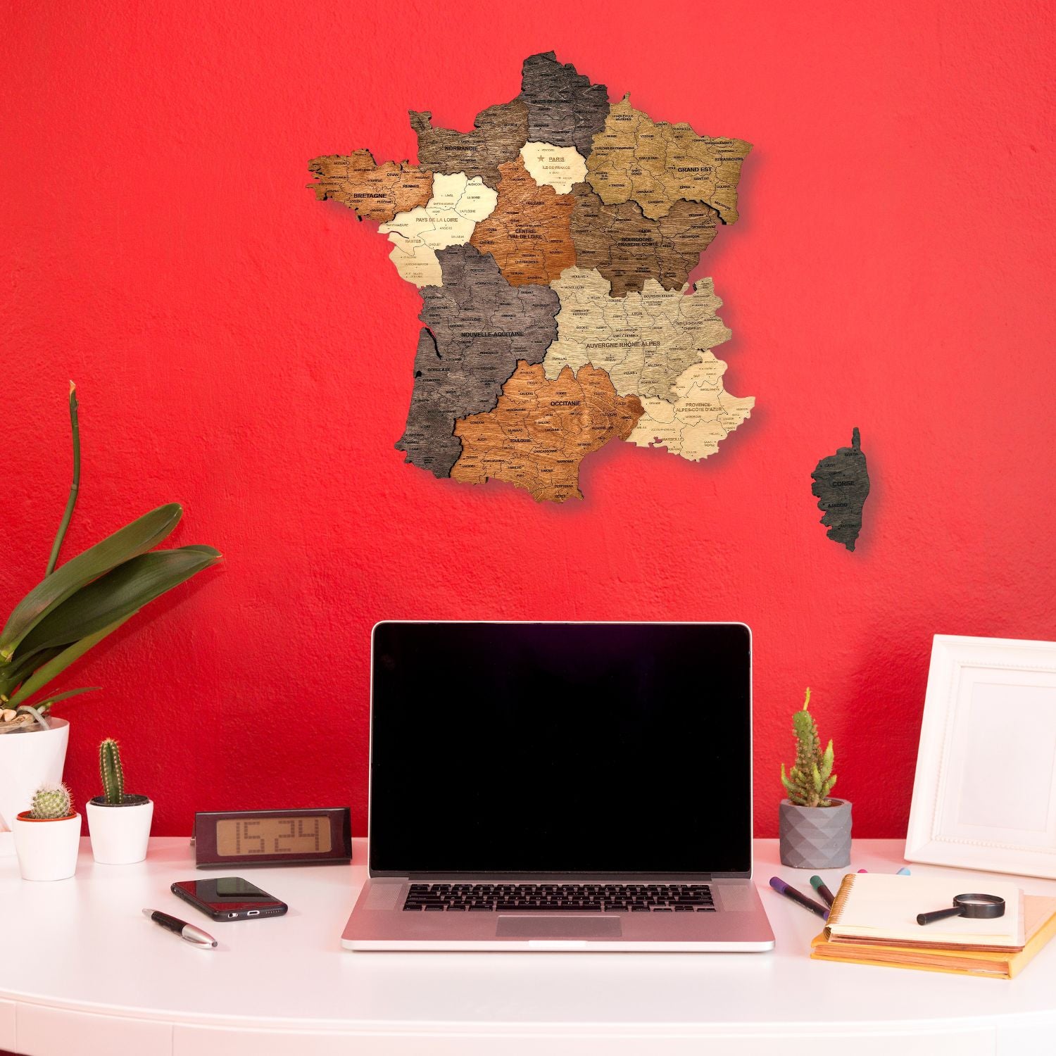 Multicolor 3D wooden map of France