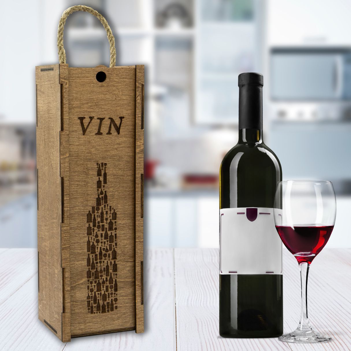 Wooden wine box with cord "Bottle"