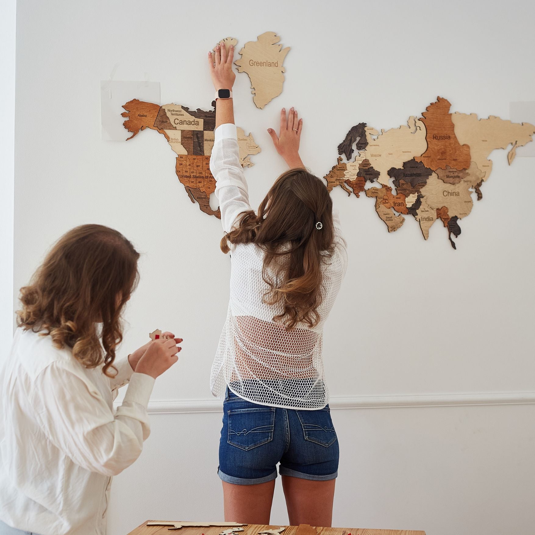3D wooden world map Multicolor