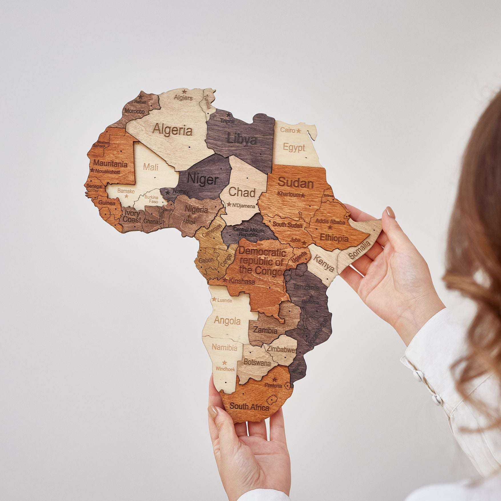 3D wooden world map Multicolor
